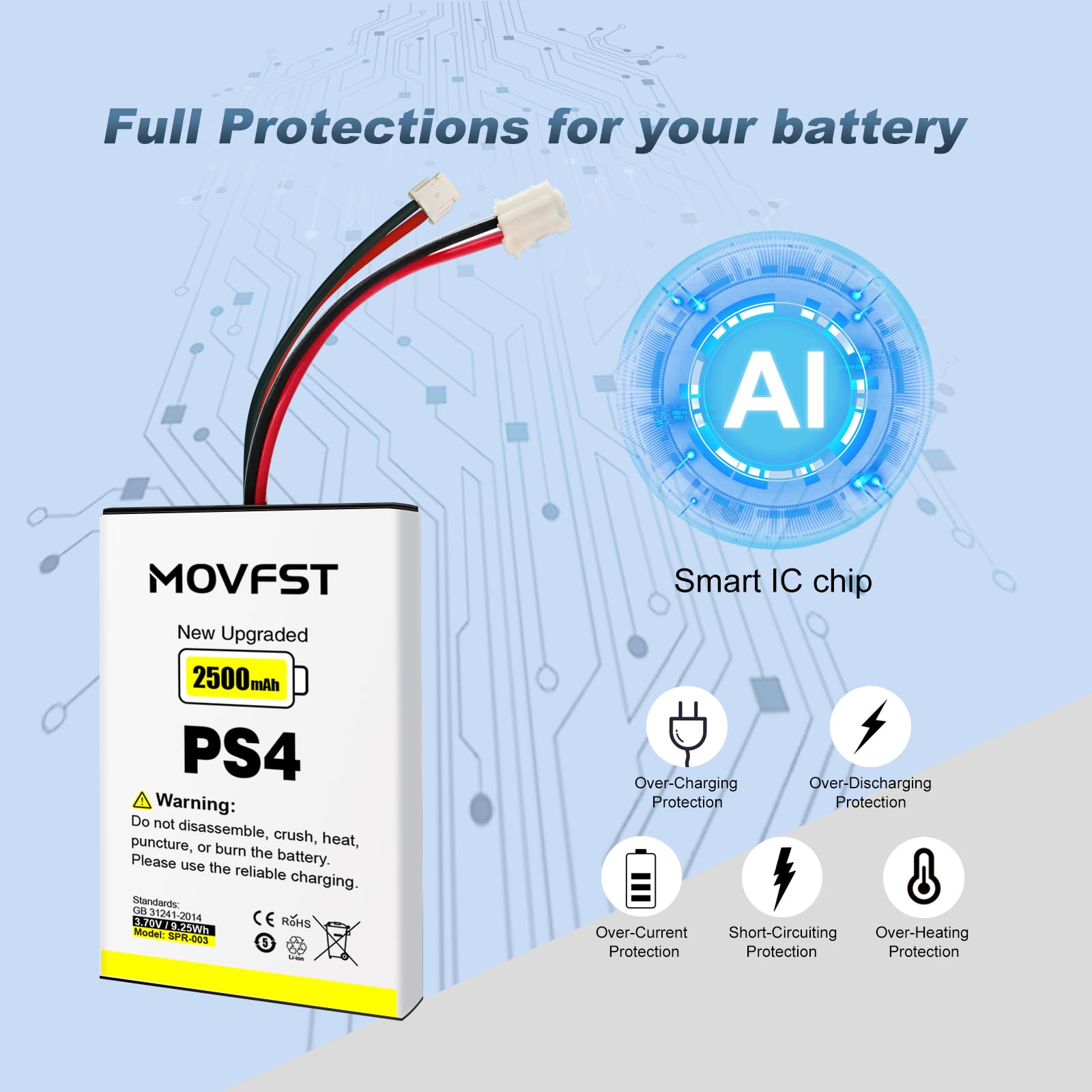 MOVFST 2Pcs PS4 PS4 Pro Controller Battery Replacement,2500mAh High Capacity Compatible with PlayStation 4 PS4 DS 4 V1 V2 Controller CUH-ZCT2U CUH-ZCT2E CUH-ZCT1E CUH-ZCT1U CUH-ZCT1H, ect.
