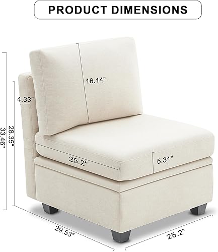 Miniatura 2 de Módulo medio para sofá seccional modular, sofá seccional personalizable, silla sin brazos con acento color beige