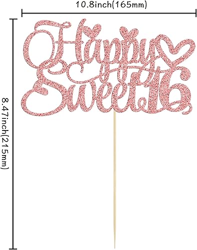 Miniatura 2 de Decoración para tartas de 16 años con purpurina para cumpleaños de 16 años, decoración para felicitaciones a 16 años de edad, suministros de