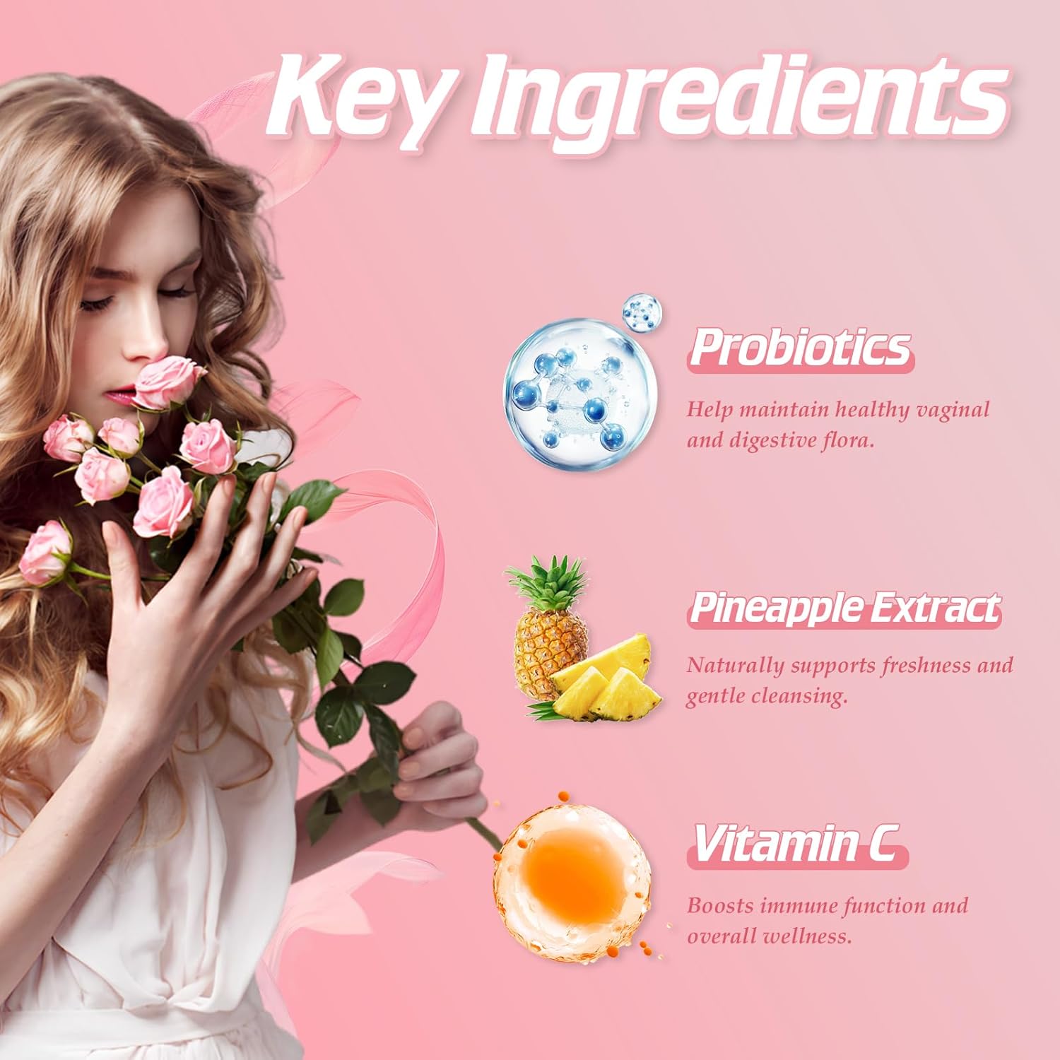 Premium Feminine Balance Gummies for Women, Vaginal Probiotics, PH Balance for Women Healthy Odor, Gut Health, Immune Support, Pineapple Gummies for Woman, 90 Counts - Image 3