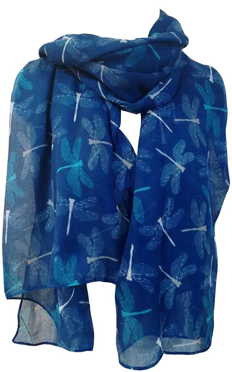Glamlondon Women's Navy Blue Chic Dragonfly Print Scarf (Navy Blue)