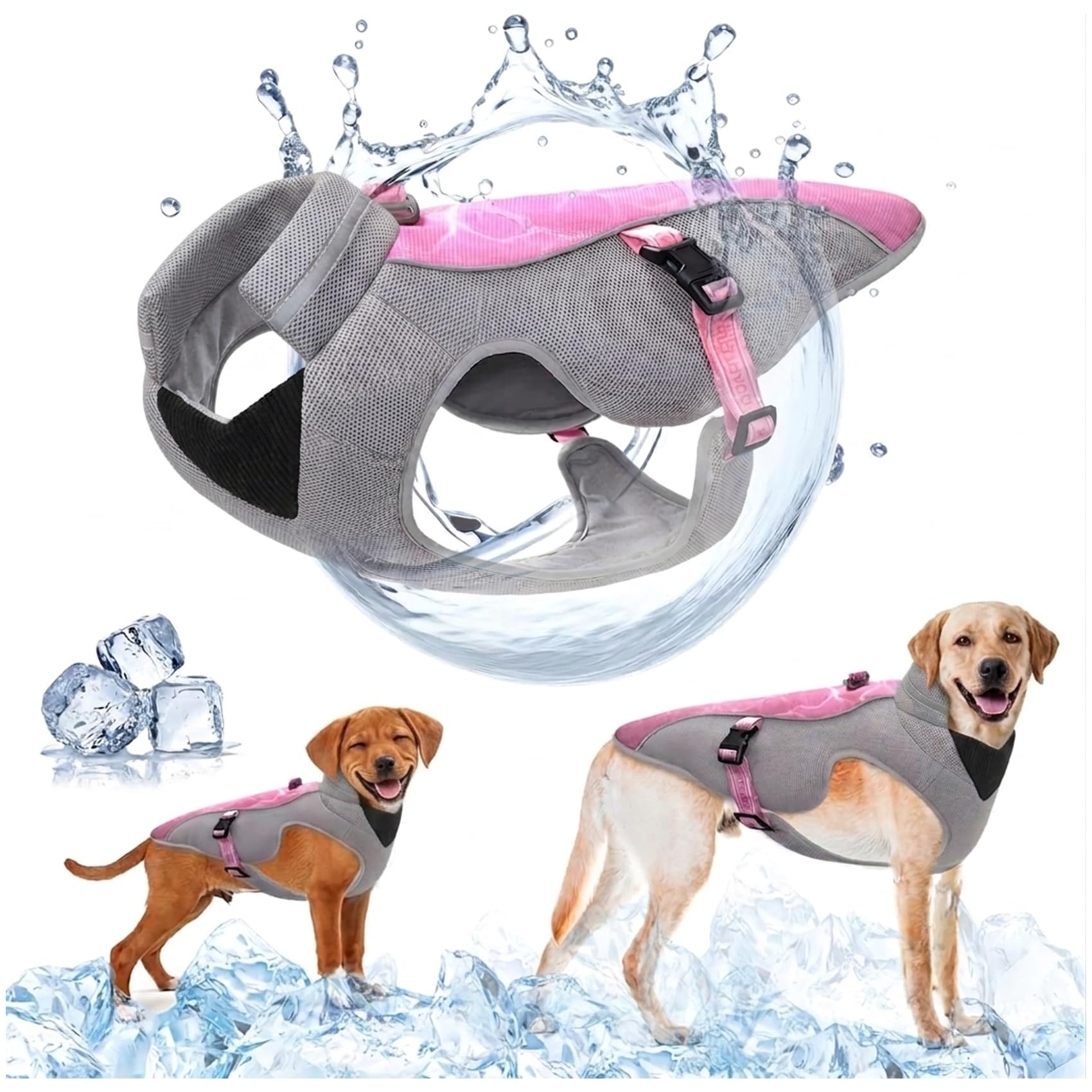 Chaleco Refrescante para Perro con Arnés D-Snap, Protección Solar - Tiras Reflectantes, Correas Ajustables, Malla Transpirable - Abrigo Deportivo Refrescante para Perros Pequeños Medianos Grandes