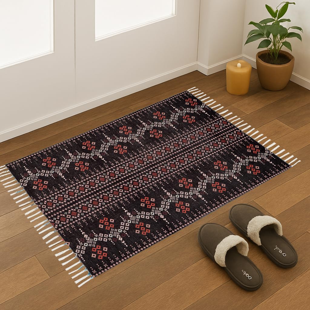TRENDECOR Printed Handmade Dhurrie 2 x 3 Feet Carpet Rug Runner and Carpets for Living Room/Drawing Room/Bedroom/Home (Design 4) 2x3 ft