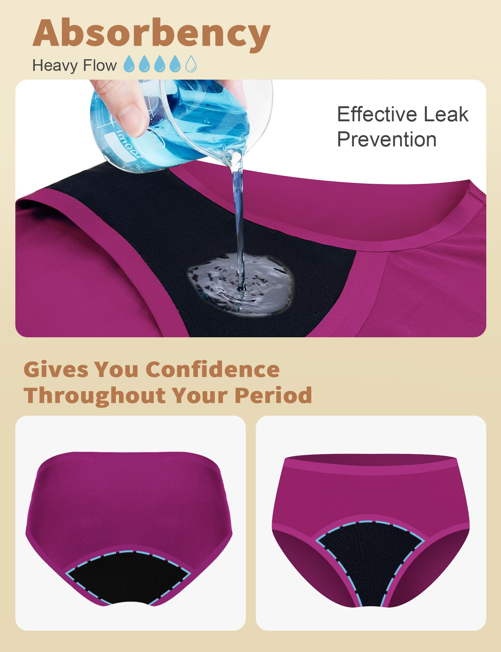 EcoPeriod - Ropa interior menstrual para mujer, flujo pesado, a prueba de fugas, sin costuras, bragas menstruales