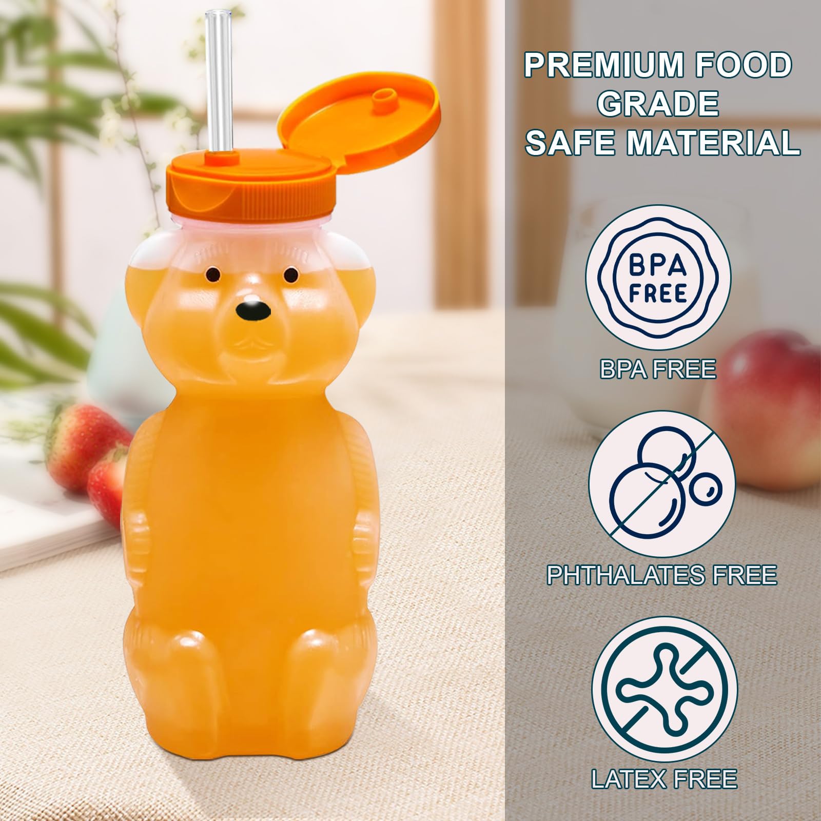 Gobelets Compressibles En Forme D'ours à Miel Avec Paille - Sans BPA, Qualité Alimentaire, Pour Besoins Spéciaux, 235ml