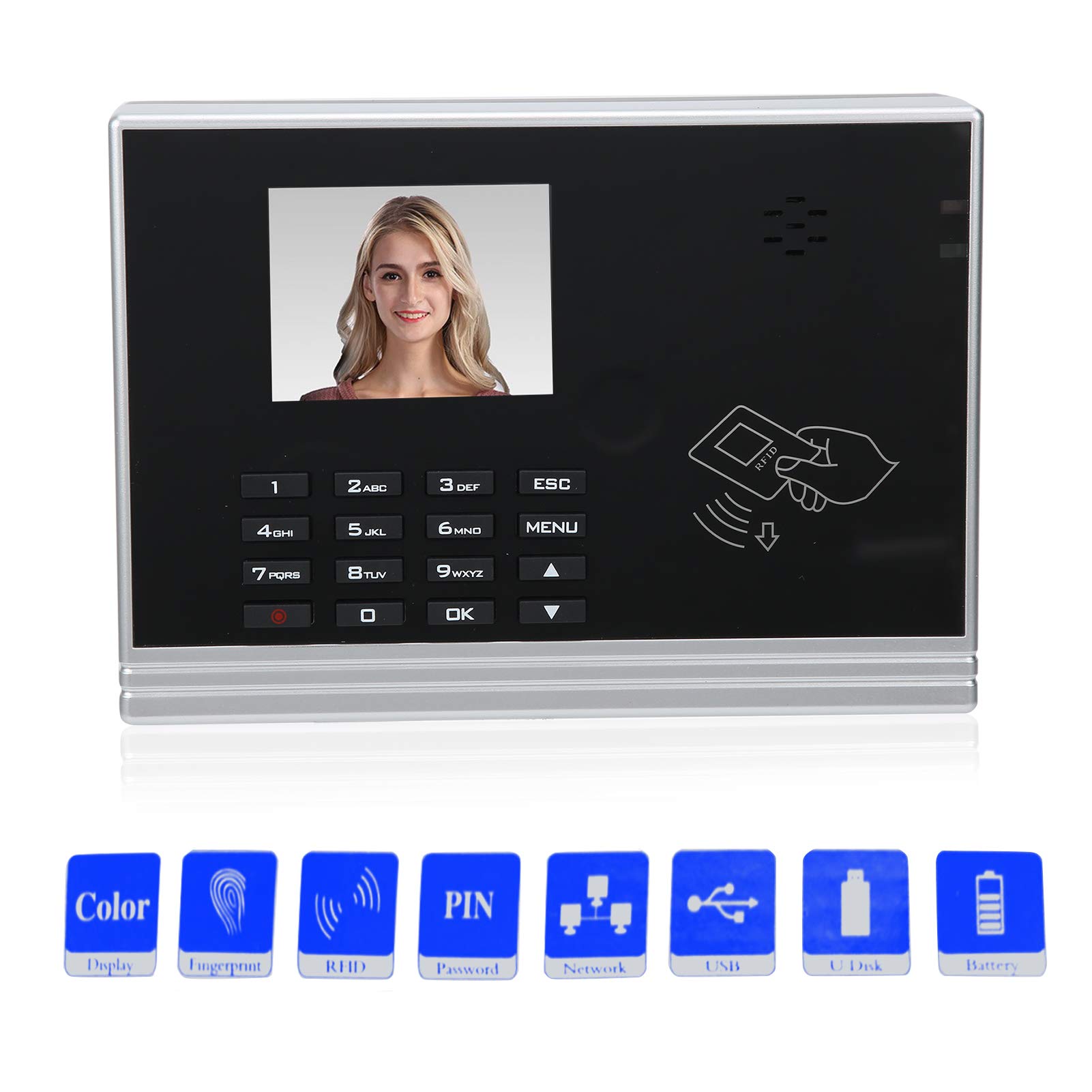 2.8 Zoll Zeiterfassung Maschine Digitale Zeiterfassung USB TCP/IP-Mitarbeiterverwaltung Zeitschaltuhr Check-in-Rekorder mit Kartenleser-PIN-Passwort(EU)