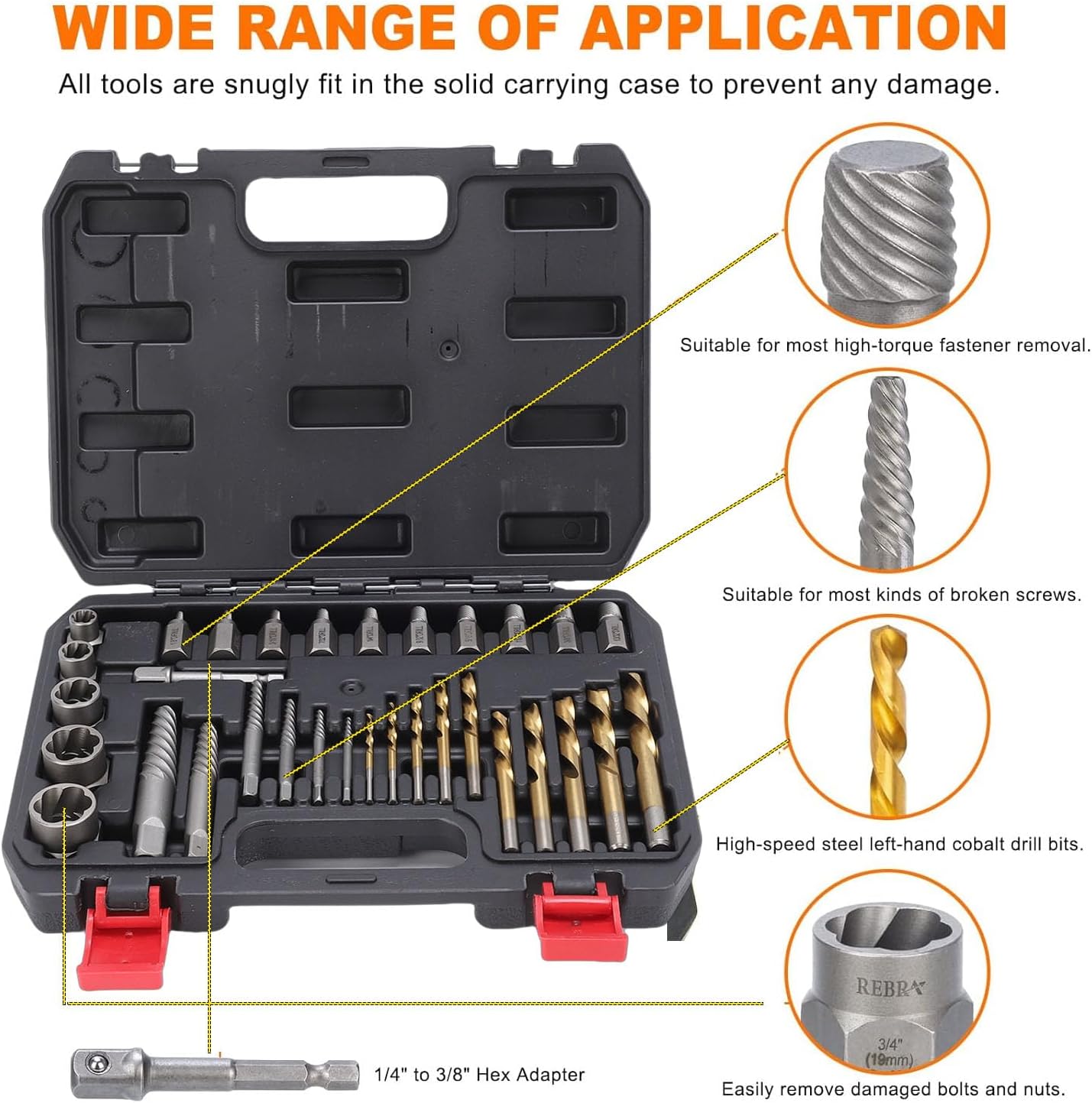 32pcs Screws Extractor Set, 10 Pieces Multi Spline Extractors Set with Reverse Spiral Groove for Removing Broken Nuts Stripped Bolts Rusted Frozen Fasteners