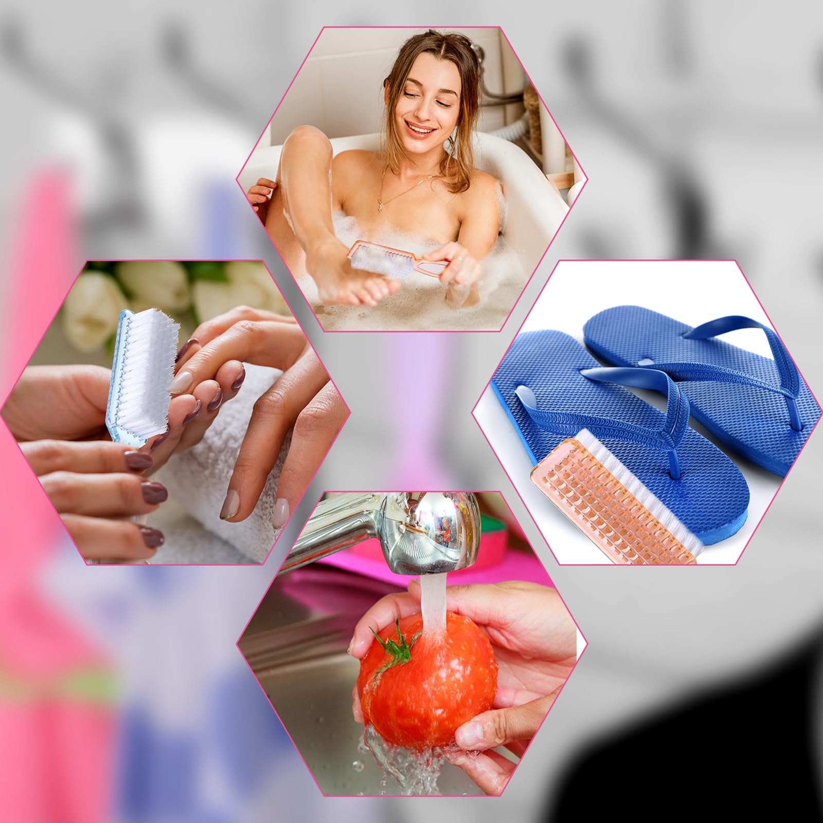 Lot De 4 Brosses à Ongles Dépoussiérantes - Pour Manucure Et Pédicure - Rose - Neuf
