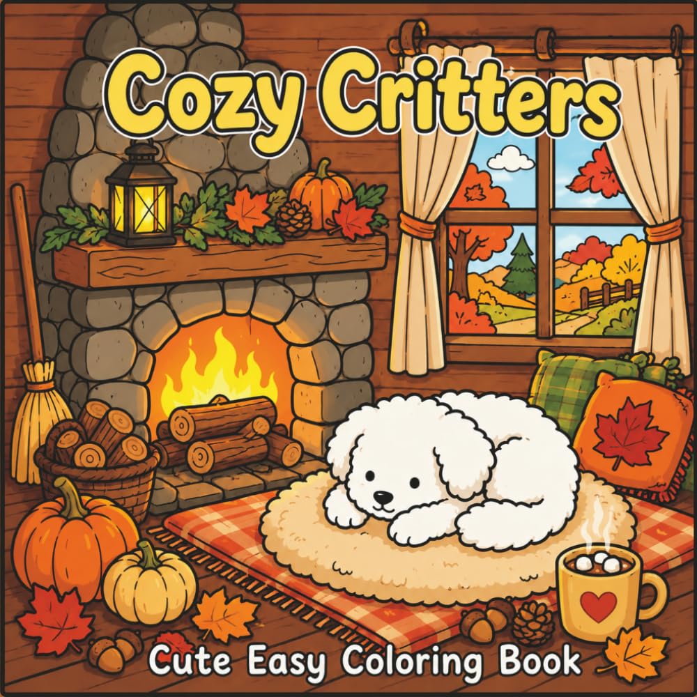 Cozy Critters Coloring Book: 50 Adorable Animals, Pumpkins & Fall Scenes | Easy Coloring for Relaxation | Perfect for Beginners