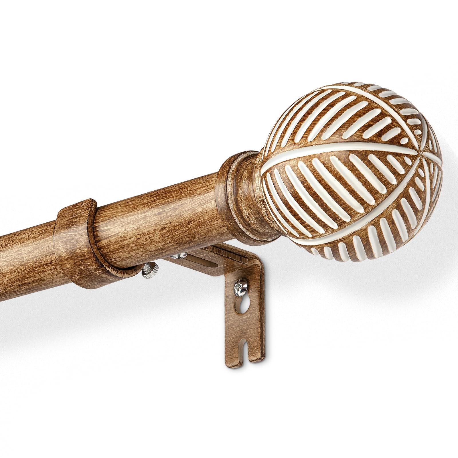 DEFYNEE Wood Effect Curtain Pole Extendable 76-198cm - 25mm Metal Core with Imitation Wood Grain, Extendable Rod for Windows/Doors, CoffeeBrown