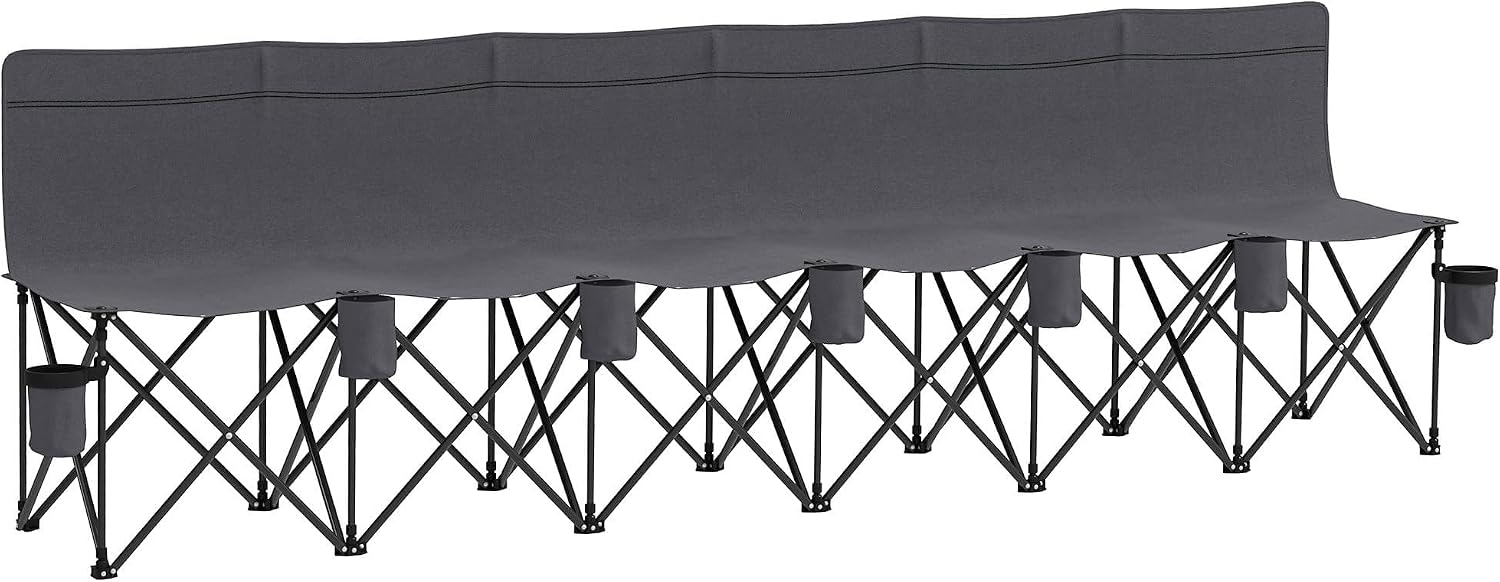 Outsunny 6 Seat Folding Camping Chair Portable Chaise Camping with Cup Holder and Carrying Case for Camping, Picnic, Sports Events, Dark Grey