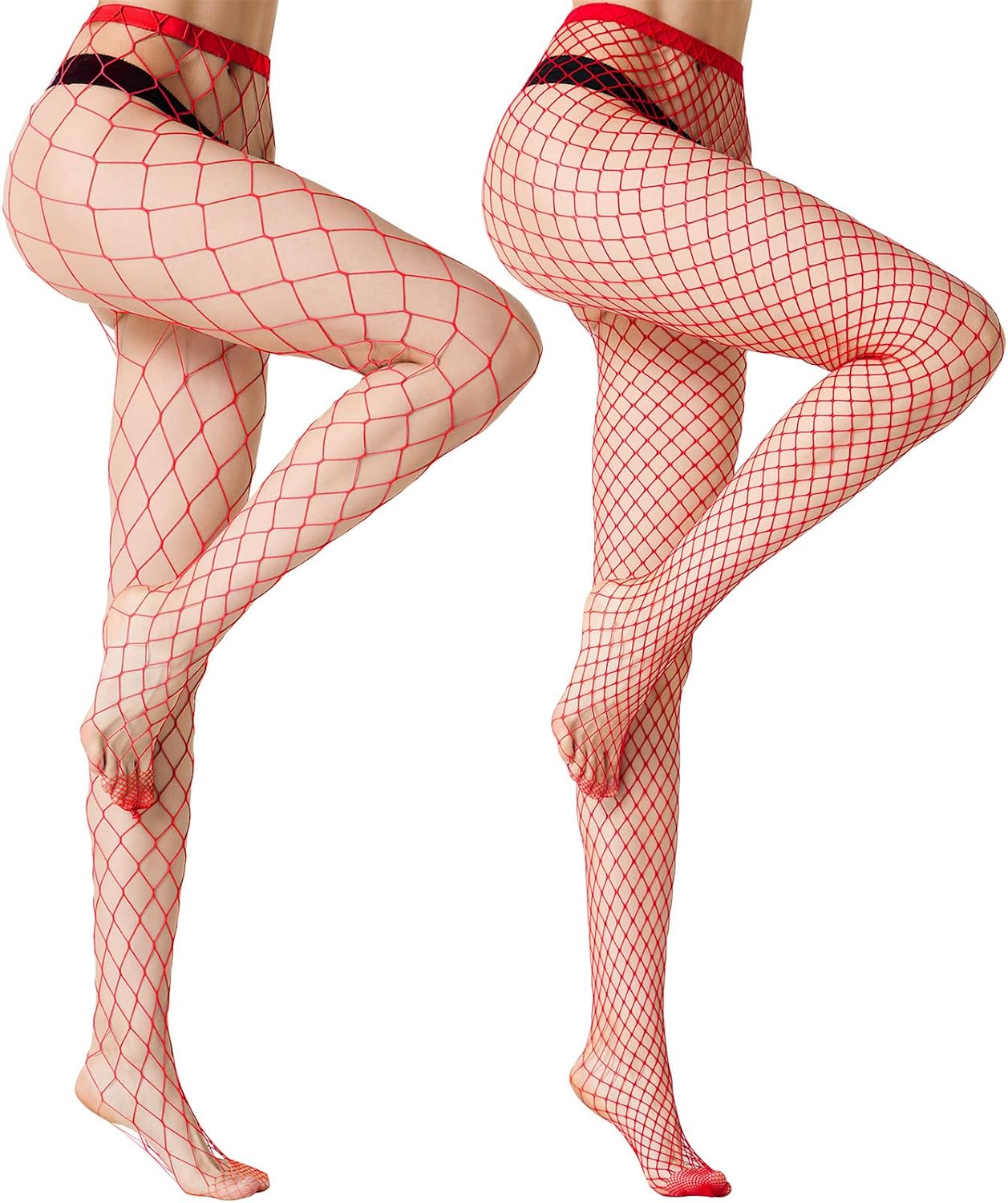 MengPa Women's High Waist Fishnet Tights - Sexy Thigh High Stockings Pantyhose, 2 Pairs Middle & Large Mesh for Party & Daily Wear