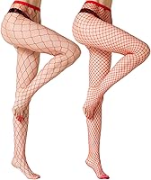 MengPa Women's High Waist Fishnet Tights - Sexy Thigh High Stockings Pantyhose, 2 Pairs Middle & Large Mesh for Party & Daily Wear