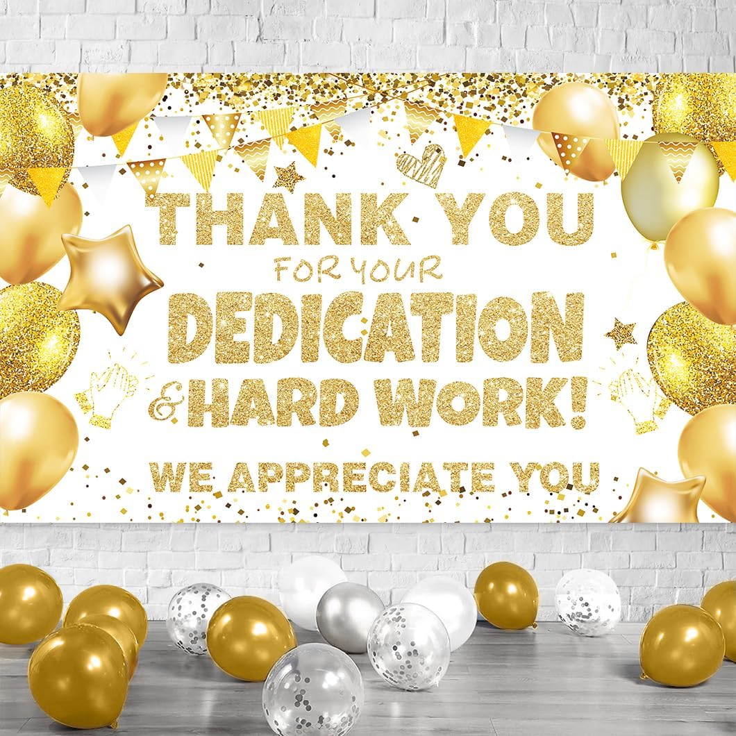 We Appreciate You Banner Thank You Banner Decorations Thank You for All You Do Backdrop for Teacher Employee Staff Doctors Nurse Poaster Volunteer Appreciation Week Party Decor - White Gold