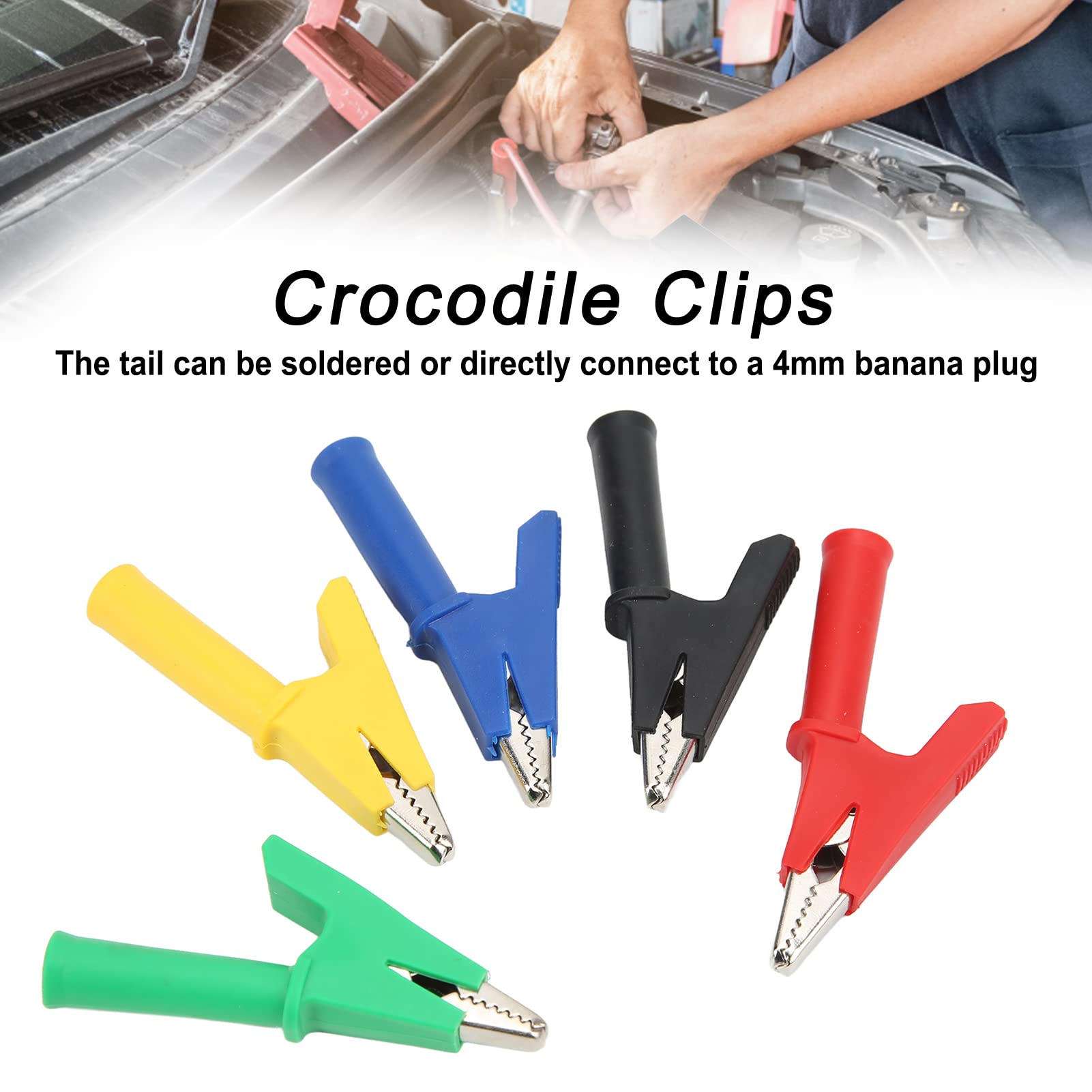 QANYEGN Alligator Clips Insulation Test Clips, Electrical Test Alligator Clips with 4mm Jack 10mm Opening Red Black Yellow Blue Green 60049