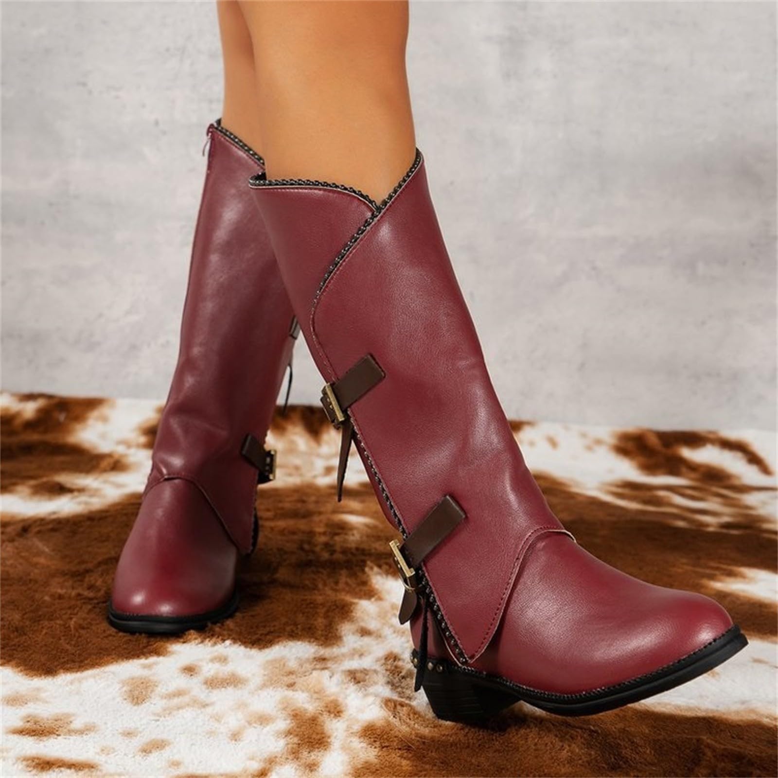 Stivali Pioggia Donna Fashion Pelle Antiscivolo Per E Lacci Sotto Con Motivo Stampato Stivali Overknee Da Western Generisch Stivaletti Da In Pelle Antiscivolo Leggero Scarpe