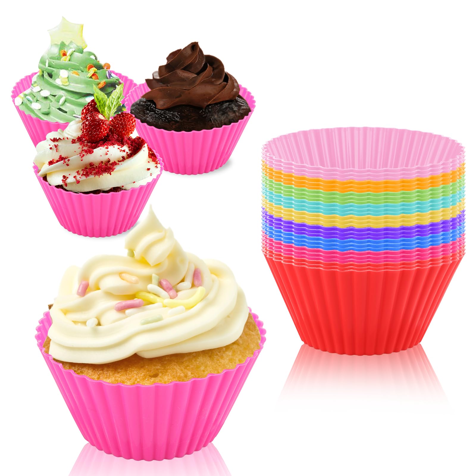 ASelected 27pcs Silicone Cupcake Box - Reusable Muffin Box with 9 Color Non-Stick Silicone Molds - Dishwasher Safe