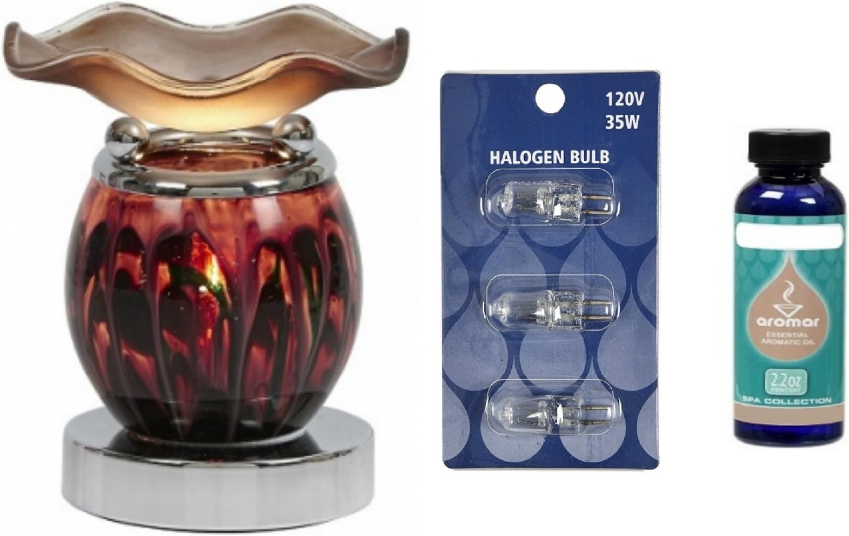 Fragrance Oil Warmer, Hand Touch Dimmer Lamp Diffuser, with Spa Collection Aromatherapy Essential Oil and 35 Watt Halogen Replacement Bulb (Brown)