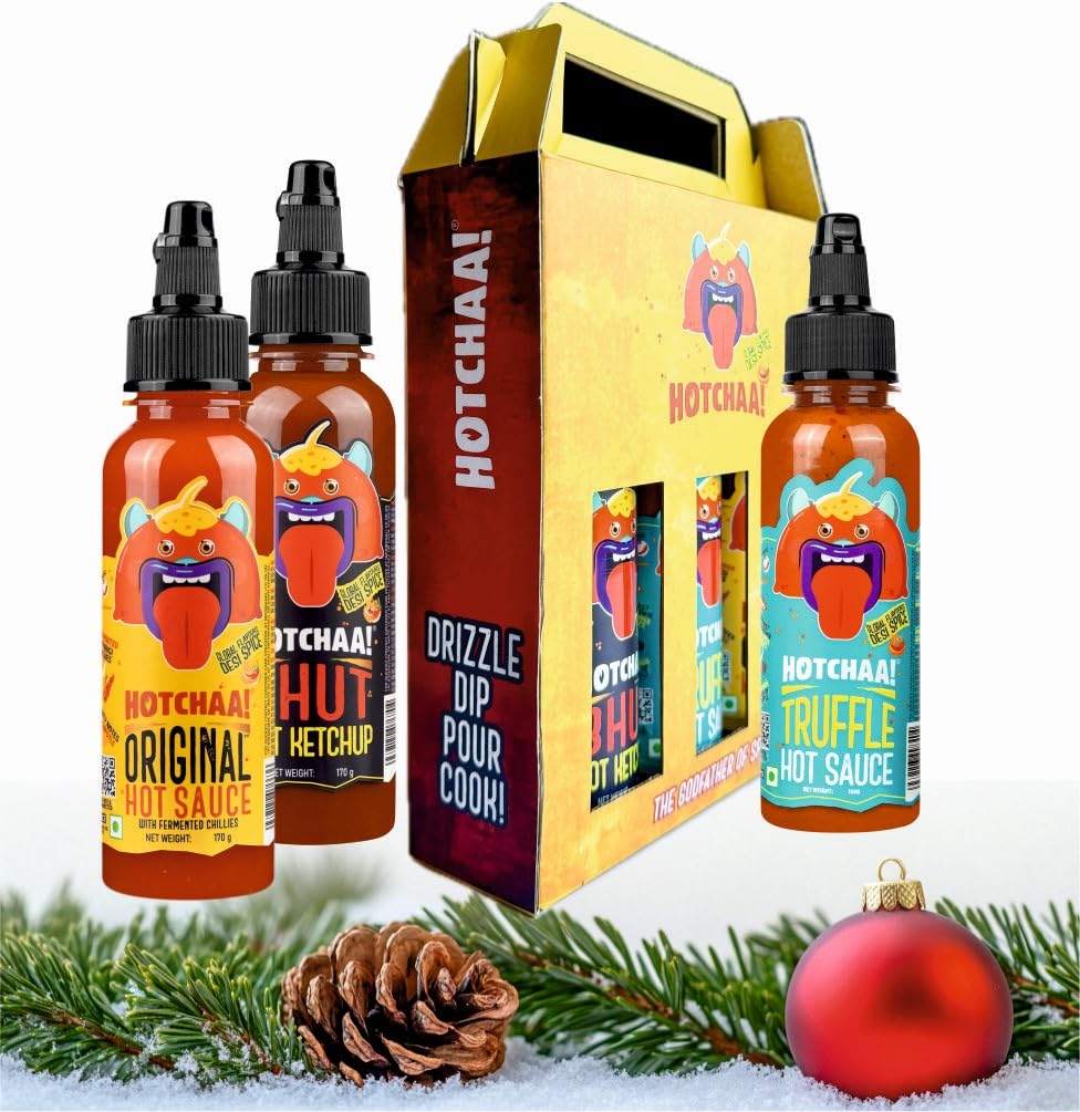 HOTCHAA Spicy Christmas Gift Box - Truffle Hot Sauce, Bhut Hot Ketchup, OG Hot Sauce Combo Pack (170g X 3) Umami Spicy, Smoky & Tangy, Vegan, NO MSG (B0DG8SF7MZ) Amazon Price History, Amazon Price Tracker