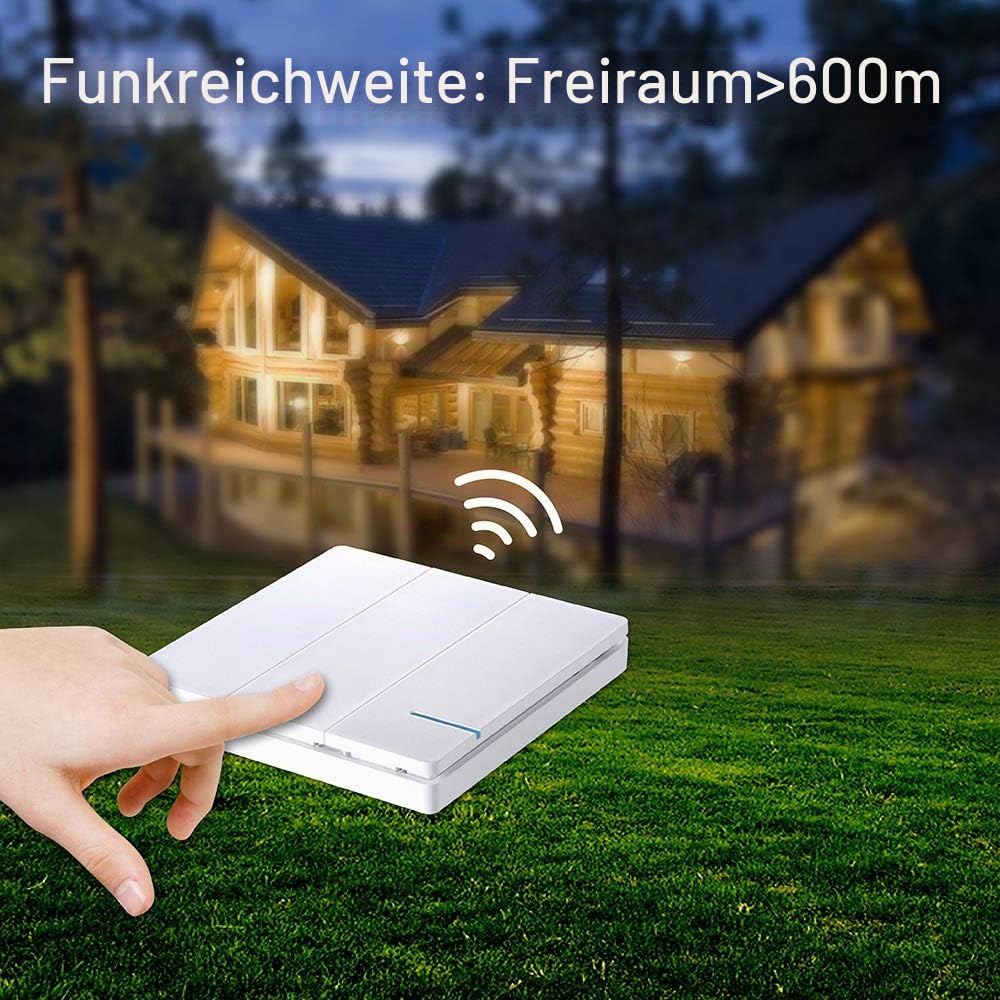 Mengshen Kabelloses Lichtschalter Kit, Fernbedienungs-Wandschalter Ideal Für Innenleuchten, Keine Verkabelung, IP54 Wasserdicht Und Bis Zu 100ft Reichweite