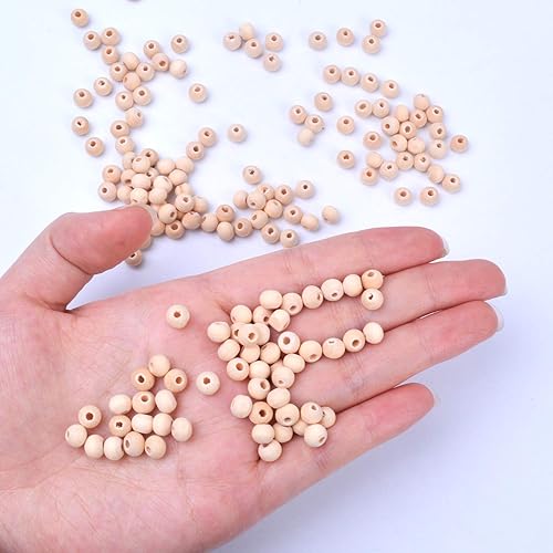 Miniatura 5 de BronaGrand 200pcs 0.236 in Color Natural Bola Redonda Madera Espaciador Perlas Joyas Hallazgos Encantos