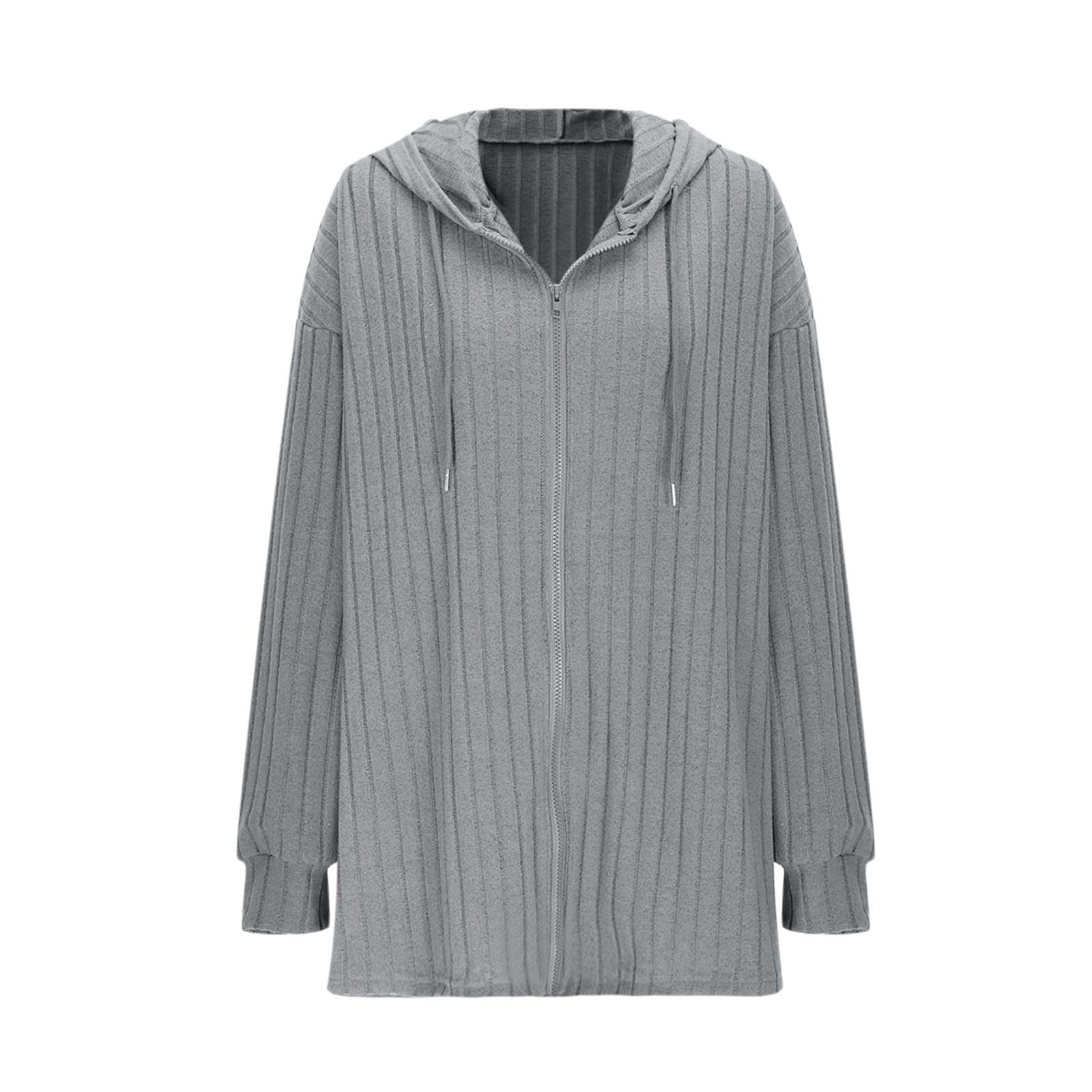 FUPODD Mantel Damen Mittellang Strickjacke Mit Kapuze Reissverschluss Jacke