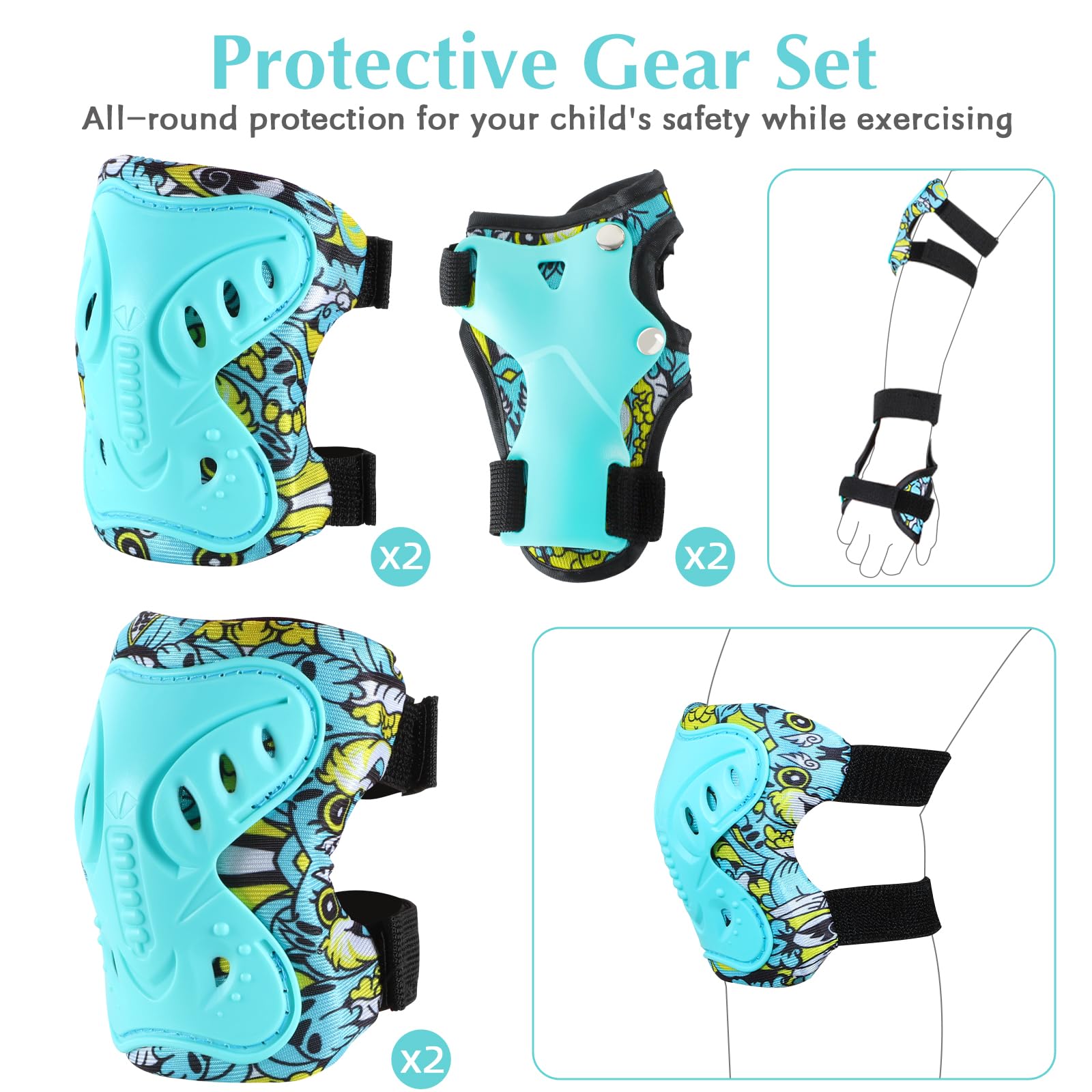 Casque Vélo Enfant Casque Ajustable pour Filles Garçons avec Réglables Genouillères et Coudières Équipement de Protection pour Cyclisme Roller Skateboard Scooter 52-58 cm 3-12 Ans