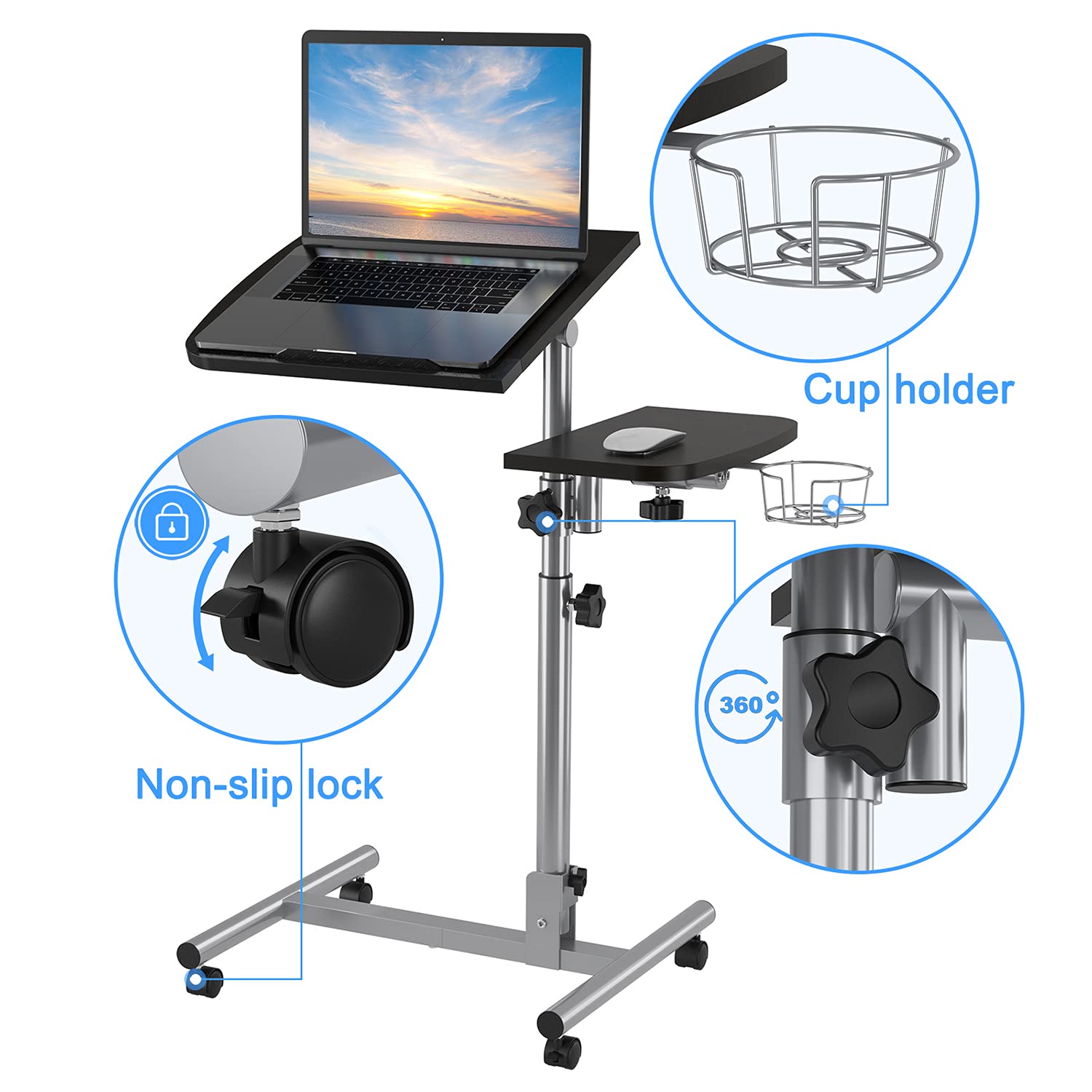 Buy Sofa Table Overbed Table Wheeled, Adjustable Height Folding Laptop