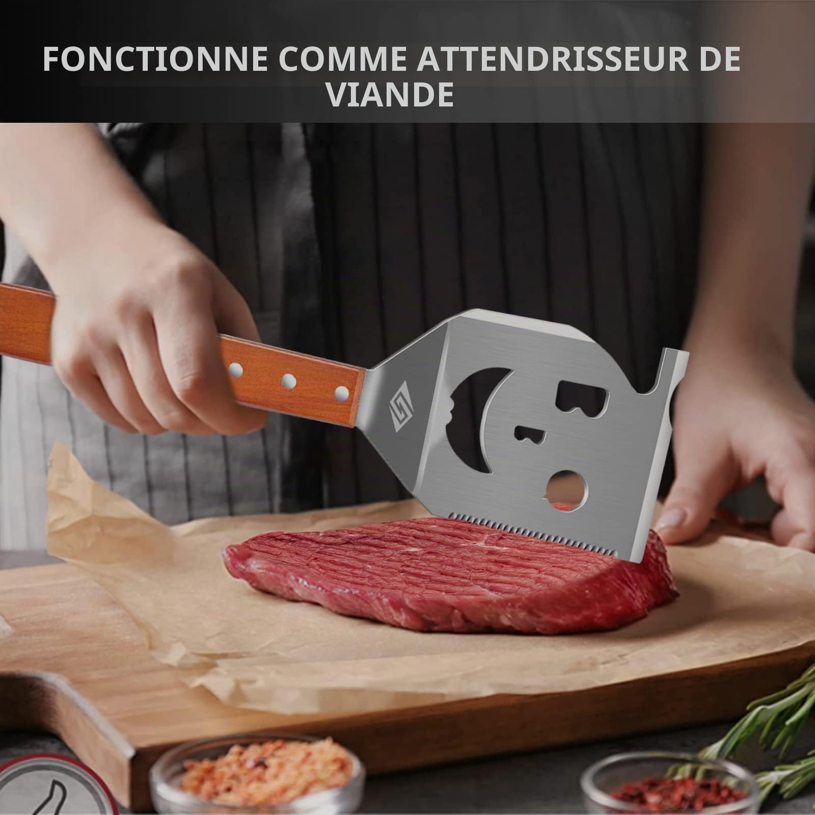 Spatule de grill pour grill, outil de grill 7 en 1 pour grill, outil de grill multifonction, cadeaux pour papa, cadeaux pour hommes.