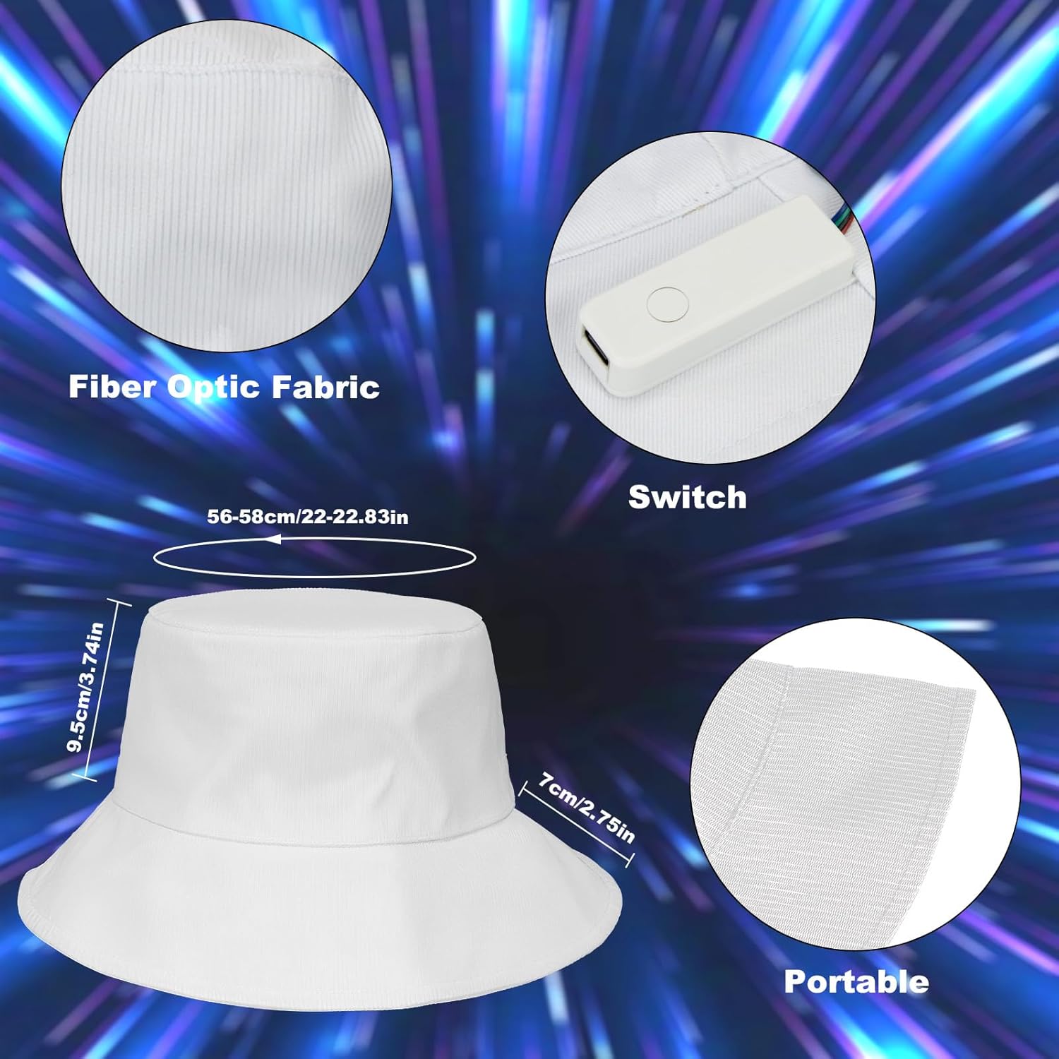 LED Bucket Hat - 7 Colors Light Up Funny Hats For Women & Men,Usb Rechargeable, Rave Party EDM Festival Gear - Image 4