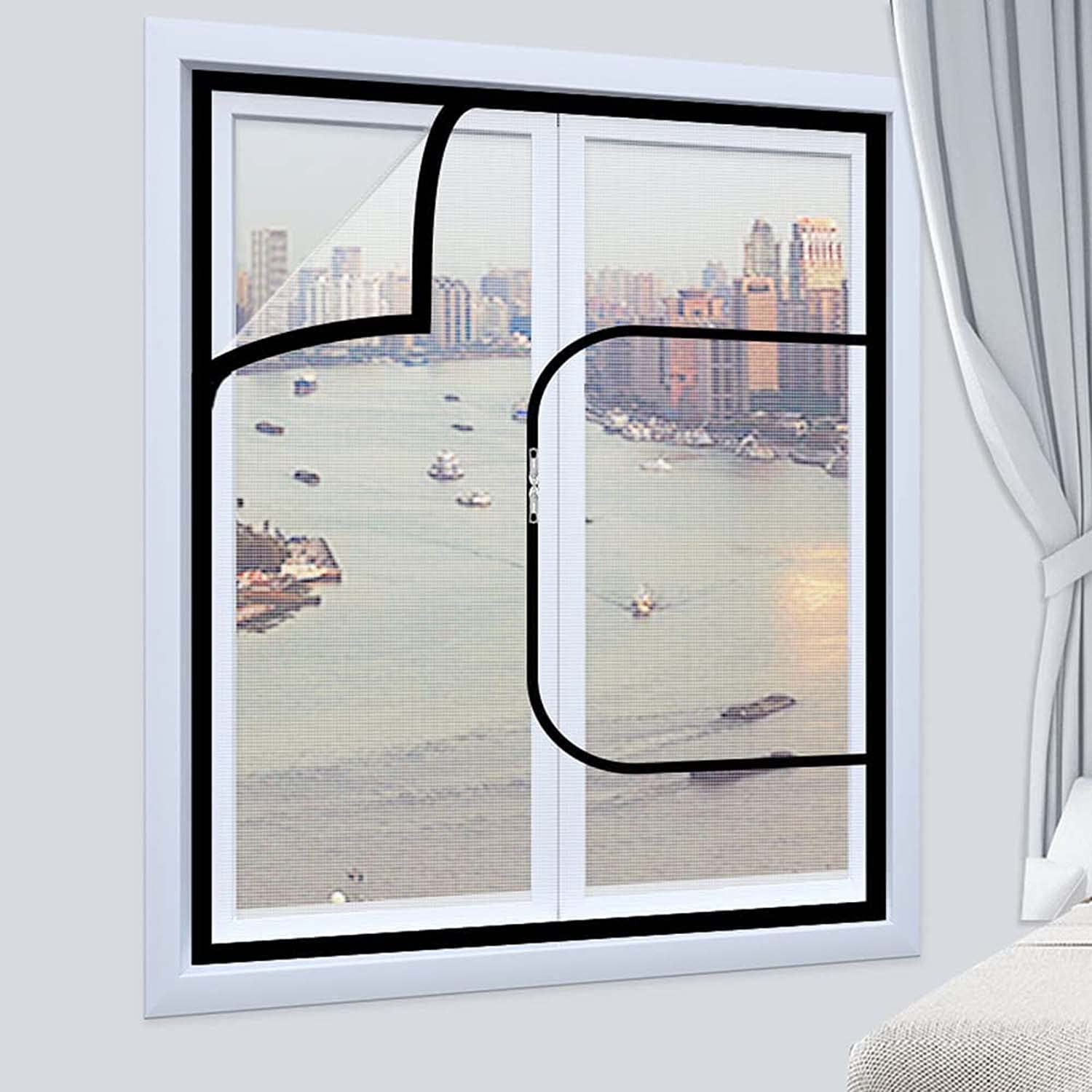 Yuing NEW Window Protection for Cats, Custom Size Net Mesh with Zipper, Anti-Mosquito Insect Fly Screen Netting, Self-Adhesive Cat Safety Screen Mesh