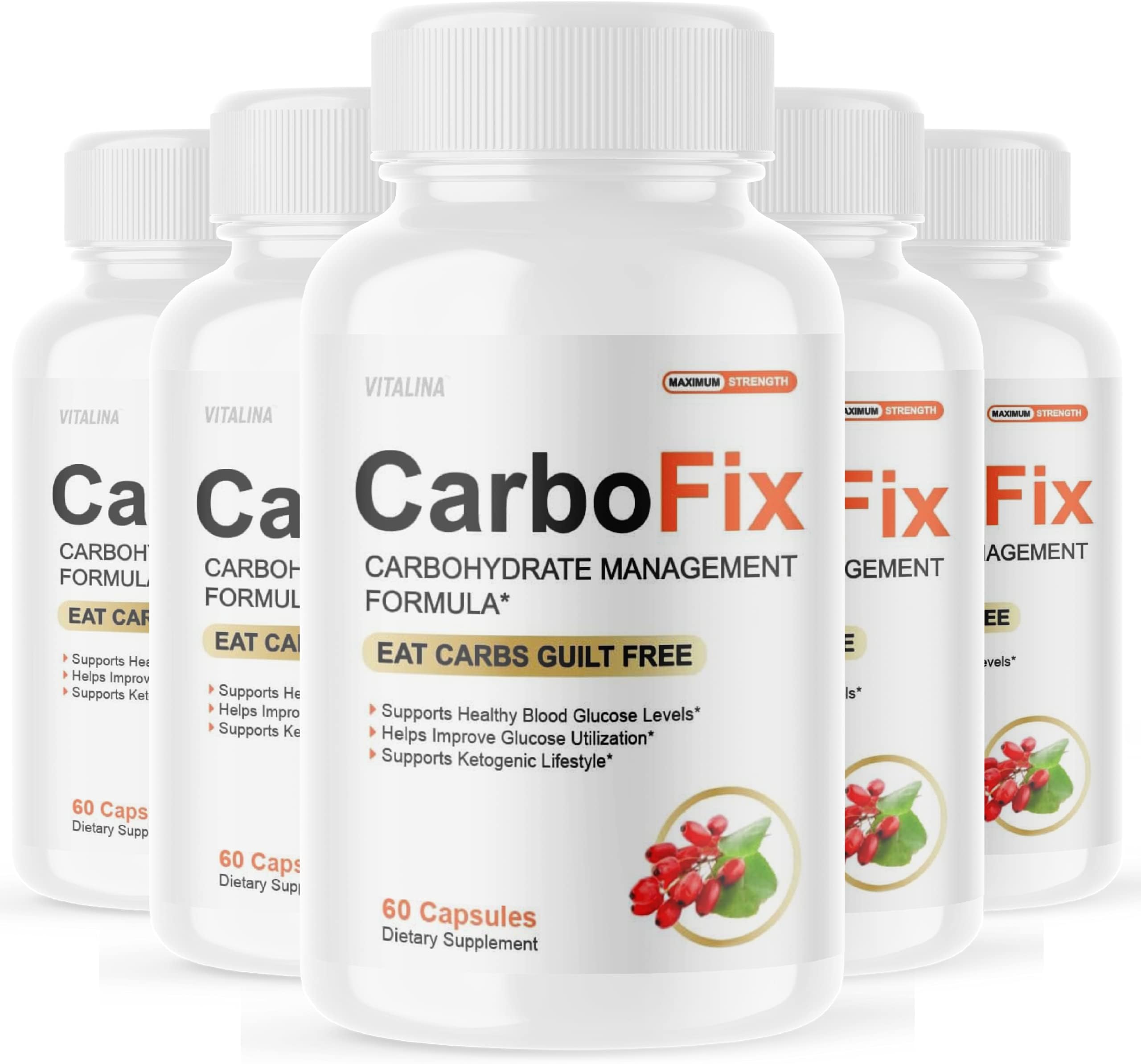 (5 Pack) CarboFix Supplement Tea Reviews Gold Solo Vida Carbo Fix, 5 Bottle Package, (300 Capsules)