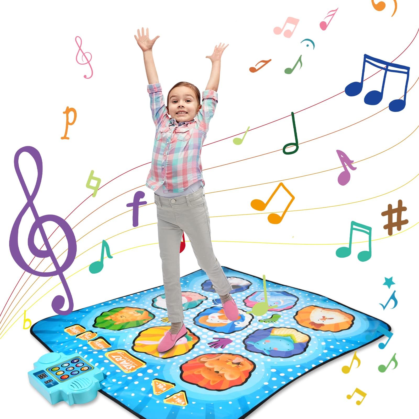 Photo 1 of WWTuudsum Dance Mat-Kids Dance Mat-4-8 Year Old Girl Gifts-Dance Mat with LED Lights, Built-in Music, Adjustable Volume, 5 Game Modes (Animal Style)