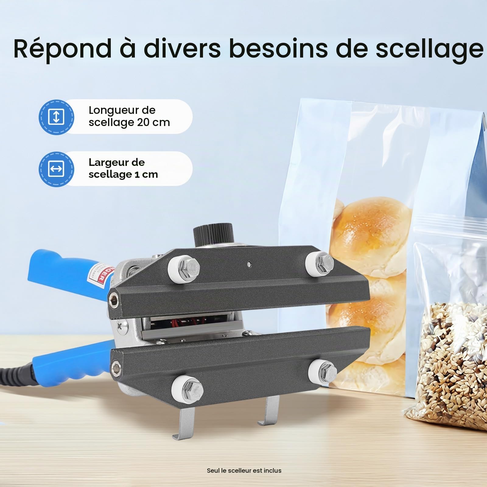 Scelleuse Thermique Professionnelle 300W - 30-250°C Réglable,220V EU Scelleuse à chaleur directe Cachetage,pour Alimentaire/Emballage(Bleu)