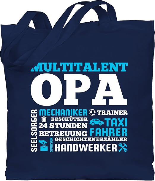 Baumwolltasche „Multitalent Opa“ – 42 X 38 Cm, Mit 67 Cm Langen Trageriemen (lustiges Geschenk)