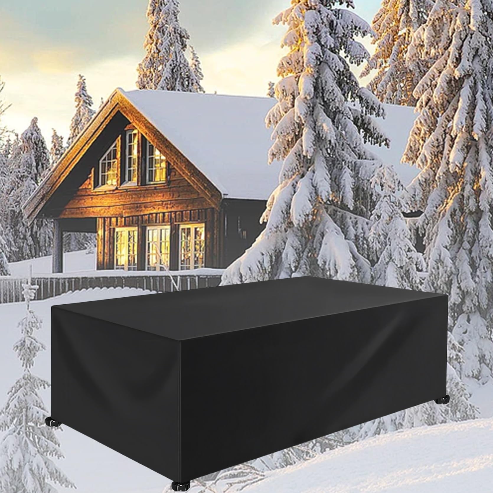 Funda Protectora Muebles Jardin 230 x 340 x 230 cm Resistente Al Viento, Anti-UV, Antipolvo, Fundas Mesa y Sillas Jardin, para Muebles de Exterior Sillas Mesas, Negro