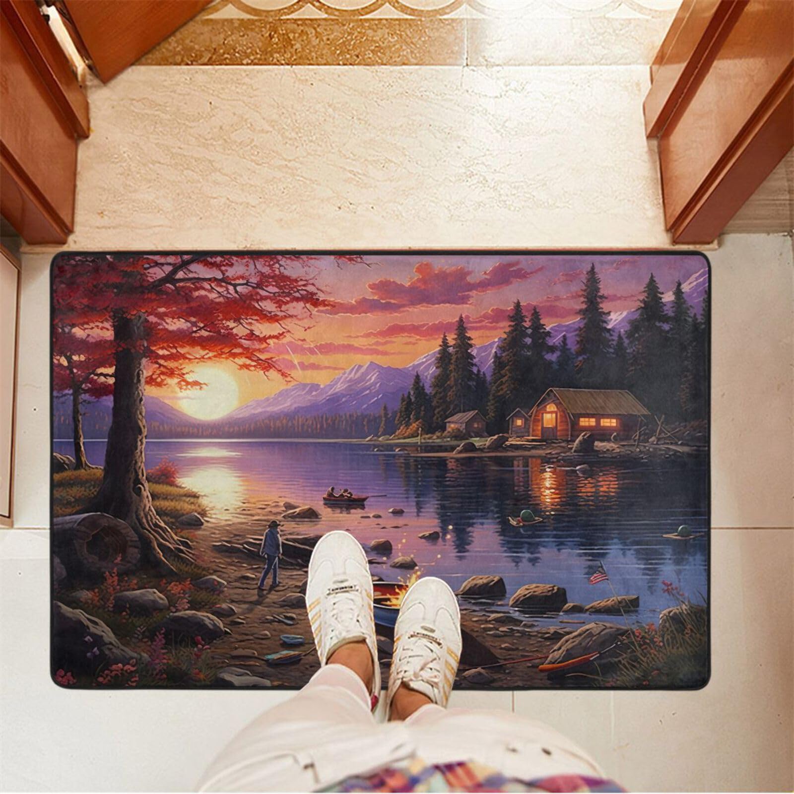 UMIRIKO Lake Camping Sunset Landscape Kitchen Rug Mats Anti Fatigue Non Slip Mats Kitchen Mats for Floor Kitchen Decor 36x24 Inch 202a6352