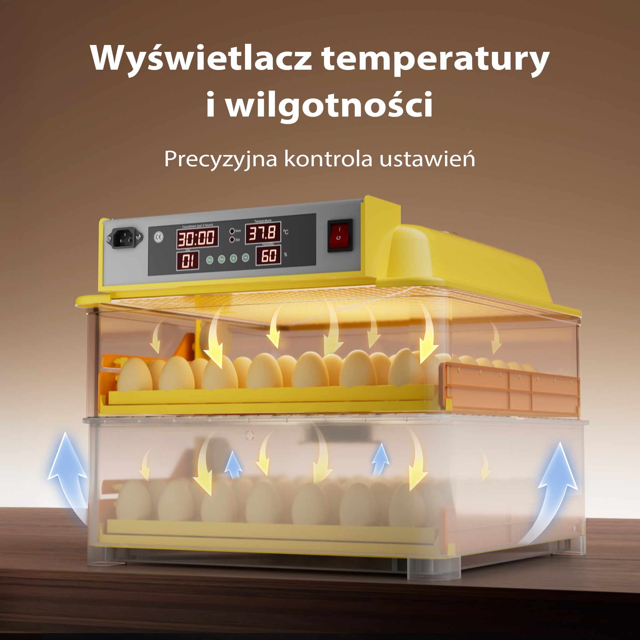Wiltec automatyczny inkubator na 112 jaj, inkubator z w pełni automatycznym systemem obracania, inkubator z kontrolą temperatury i regulacją wilgotności, inkubator do jaj wylęgowych