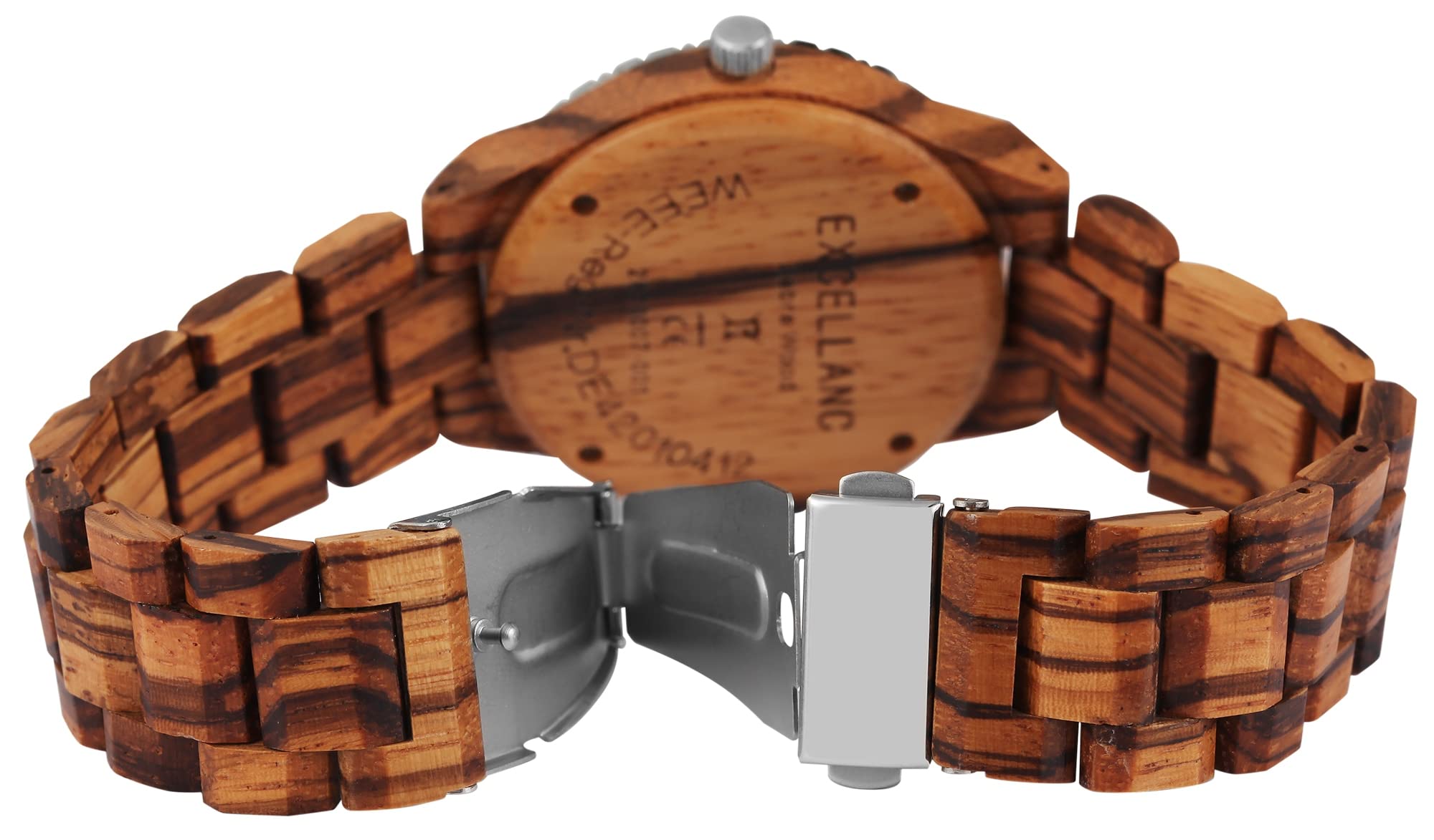 Excellanc Unisex-Holzuhr Leuchtzeiger Faltschließe Analog Quarz 2810007