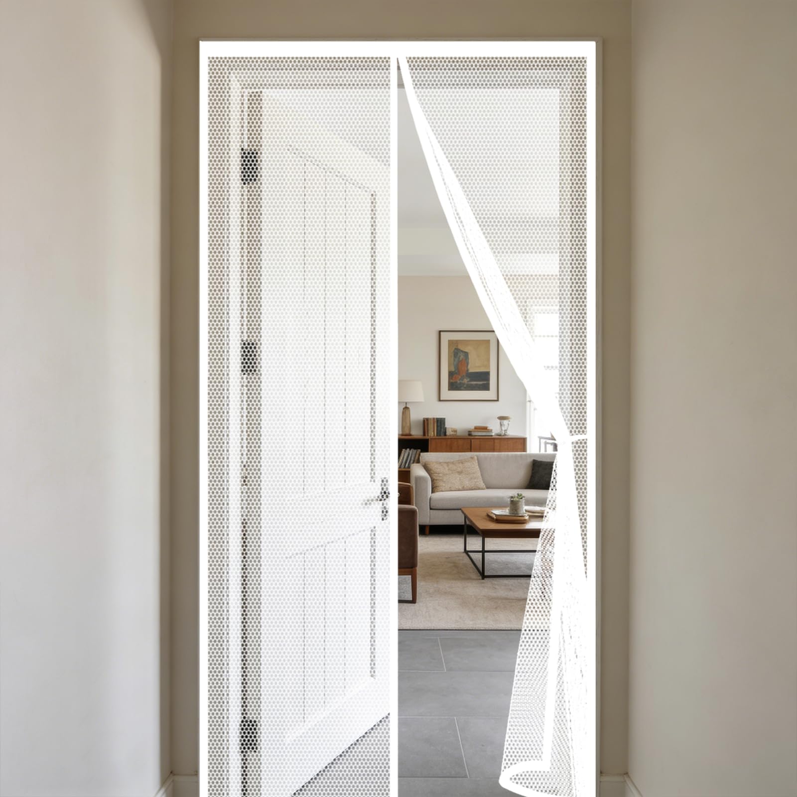 Moustiquaire 120 x 203 cm magnétique blanche pour porte et fenêtre