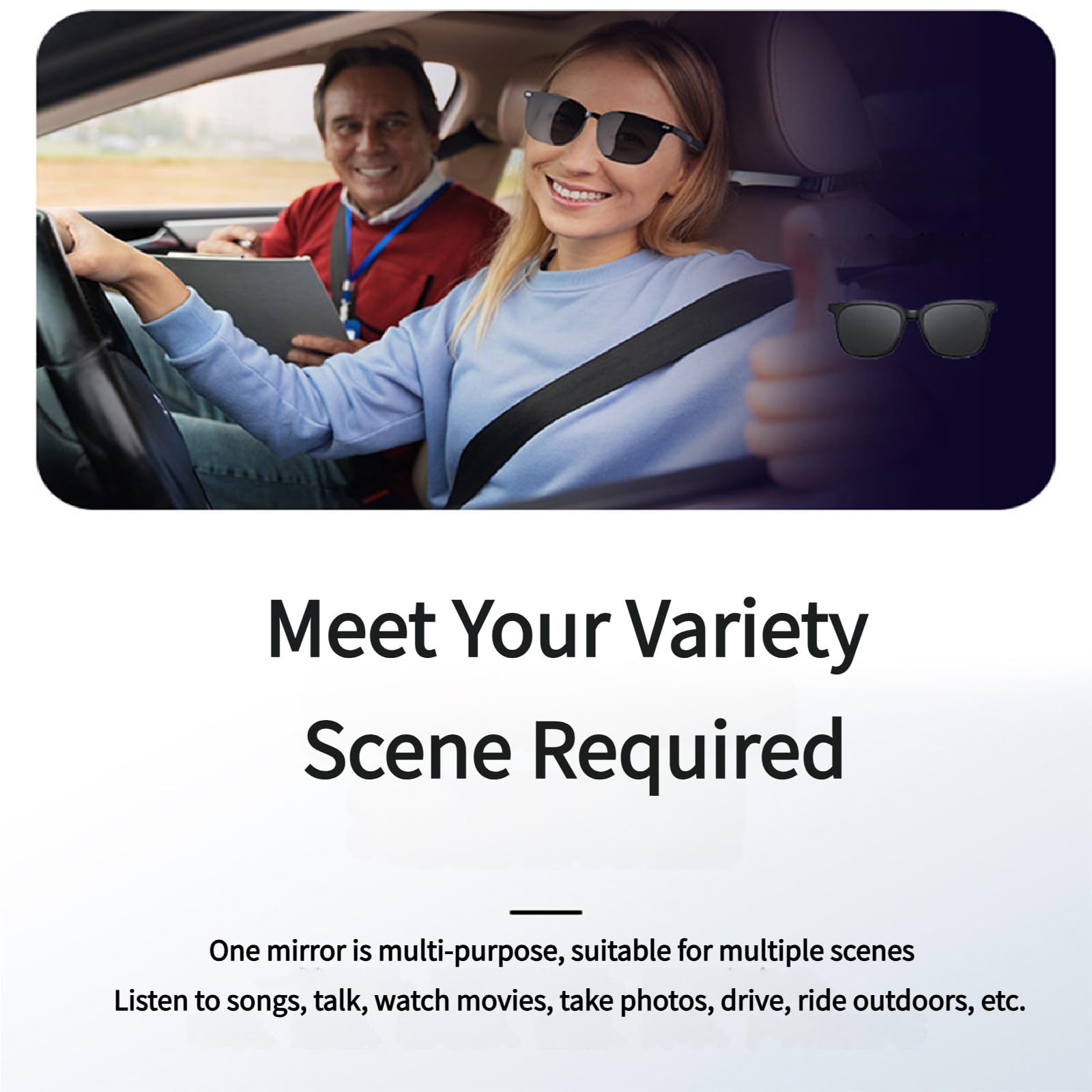 Okulary przeciwsłoneczne AI Smart Bluetooth z wbudowanym zestawem słuchawkowym Bluetooth, filtrem światła niebieskiego i ochroną UV, wodoodporność IP54,Sunglasses