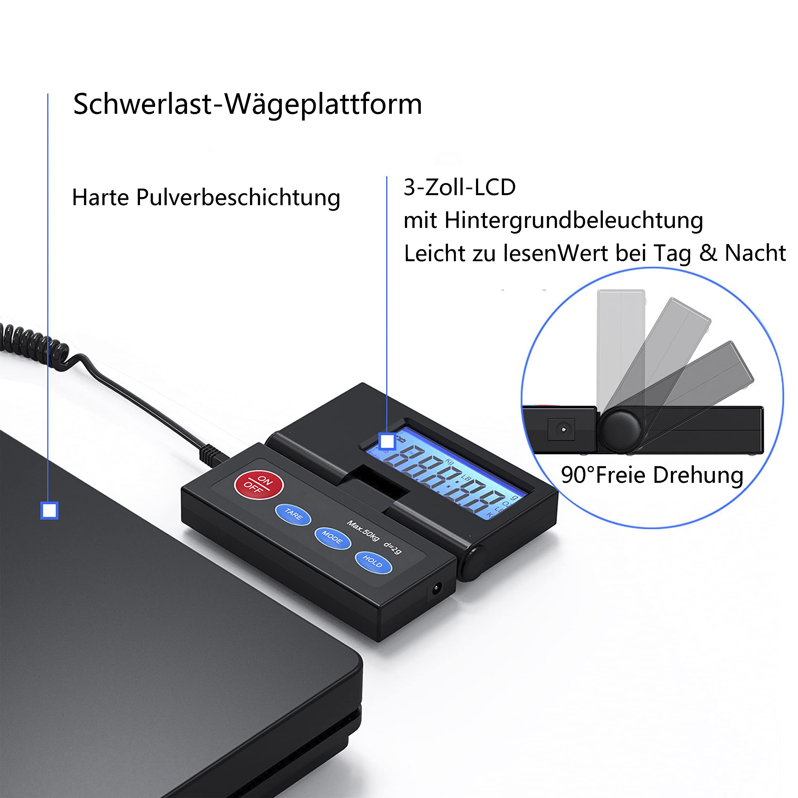 Nilpferd Paketwaage Postwaage Plattformwaage 50kg 2g LCD Display Schwarz