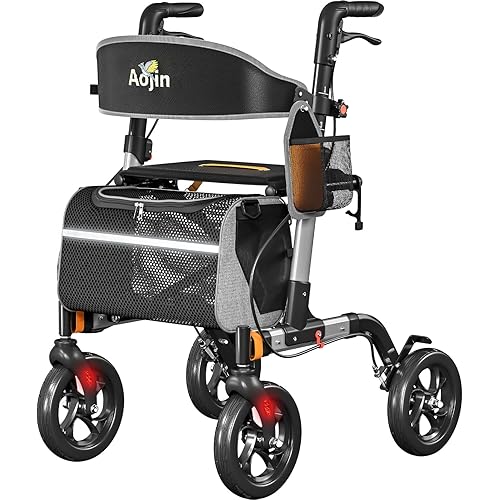 Walkers for Seniors, Rollator Walker with Seat, 350 lb Weight Capacity, 18" Big Seat, 8" All-Terrain Wheels, 6-Level Adjustable Height, Lightweight Aluminum Frame Rollator Walkers for Seniors (Silver)