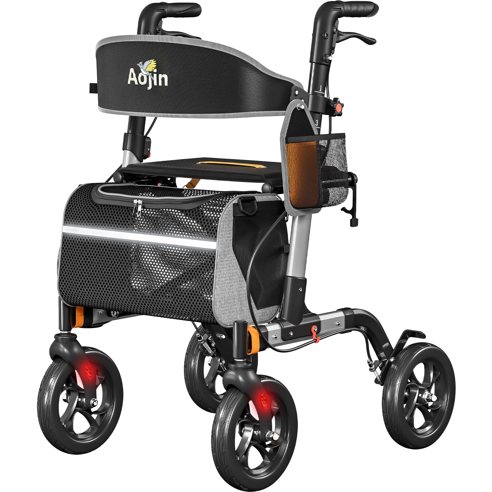 Walkers for Seniors, Rollator Walker with Seat, 350 lb Weight Capacity, 18" Big Seat, 8" All-Terrain Wheels, 6-Level Adjustable Height, Lightweight Aluminum Frame Rollator Walkers for Seniors (Silver)