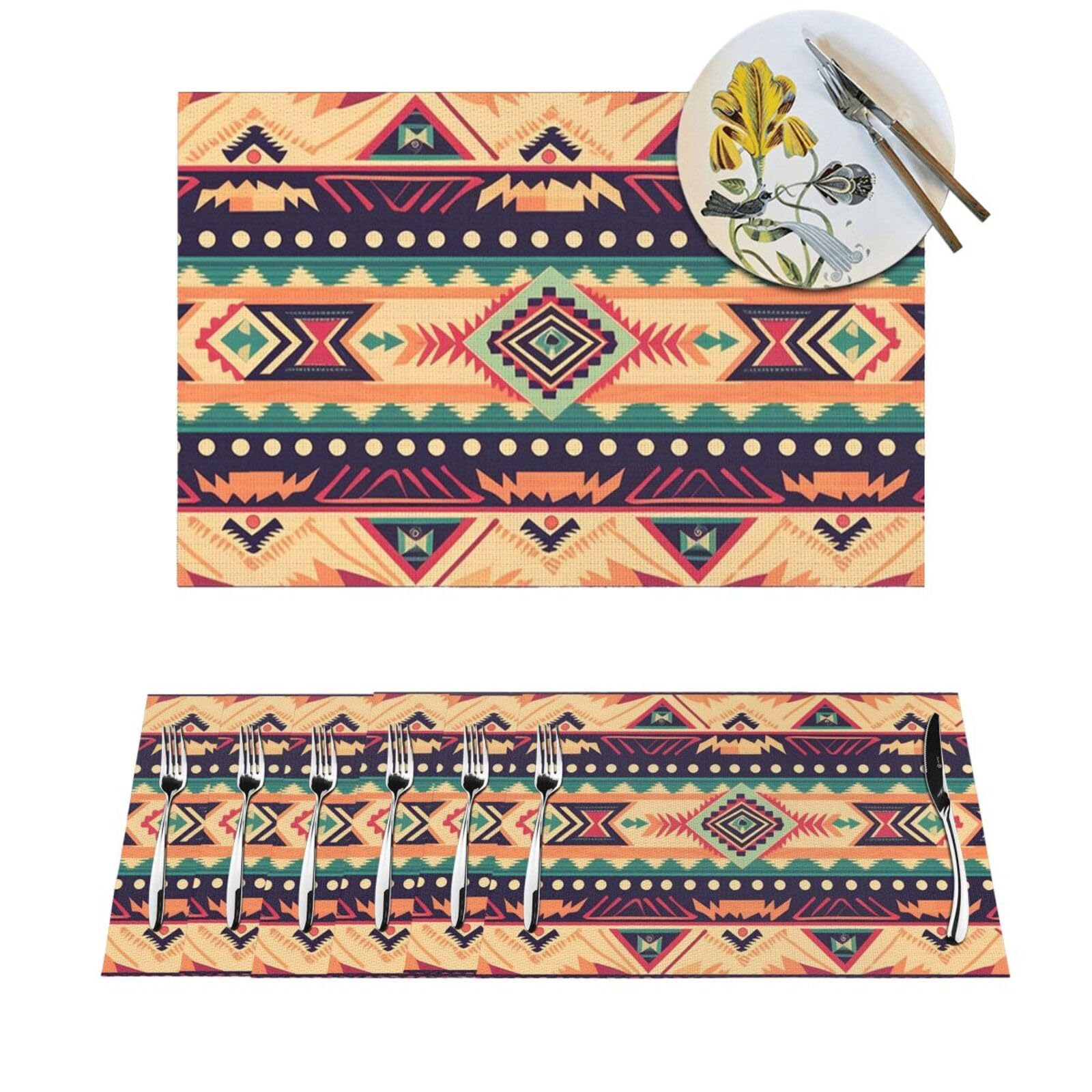 Set de table en PVC résistant à la chaleur style sud-ouest lavable lot de 4 pièces 30x45 cm