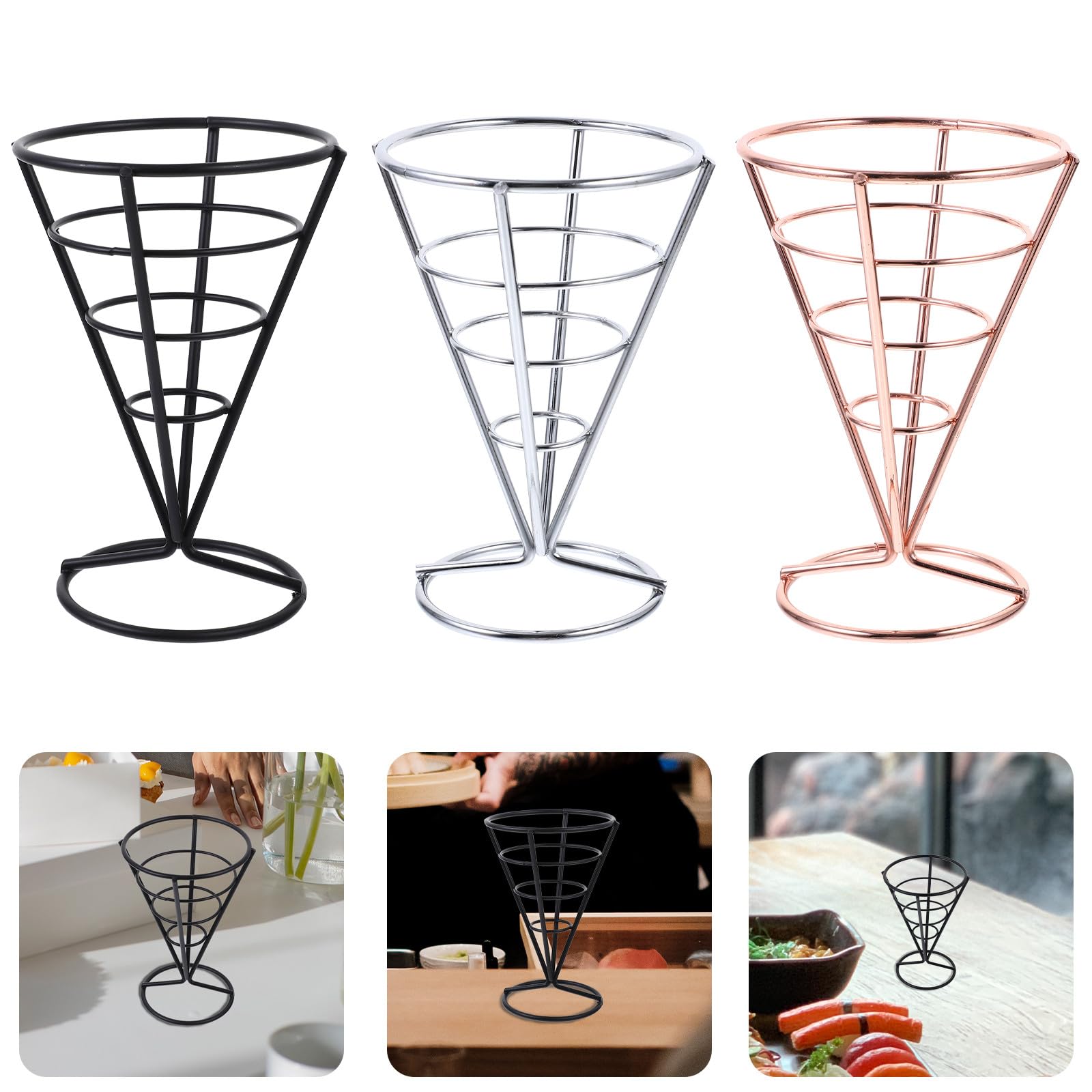 Supporto per Coni Gelato in Ferro Creativo 3 Pezzi, Porta Cono per Patatine Fritte e Popcorn, per Compleanni e Banchetti, Resistente e Funzionale