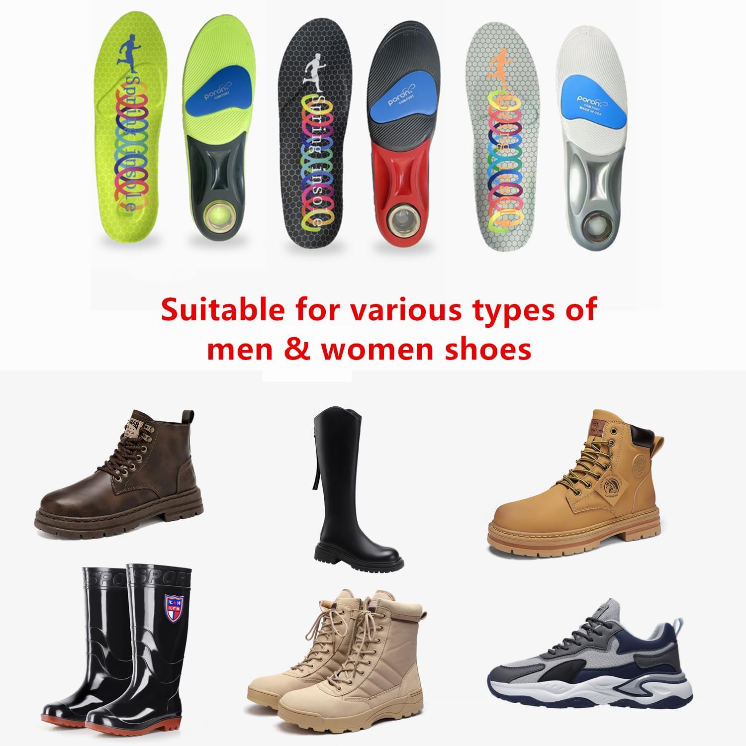 スプリングとエアバッグスポーツインソール、メンズ、レディース、衝撃吸収用ランニングメモリーフォームインソール、足底筋膜炎アーチサポー