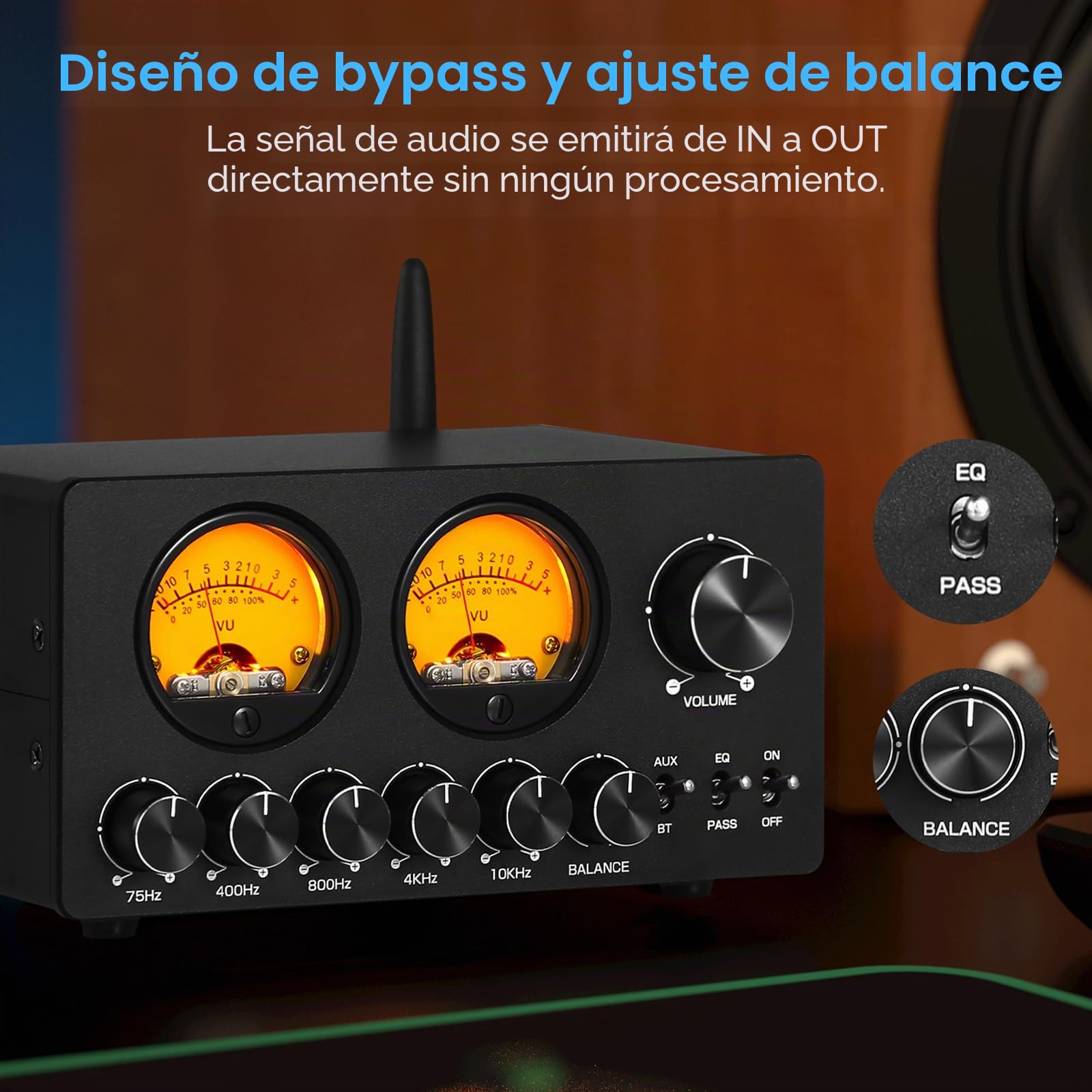 Douk Audio Ecualizador de 5 Bandas Bluetooth EQ Preamplificador para Estéreo Doméstico/Altavoz de Computadora/Amplificador con Medidor VU (EQ5 PRO)