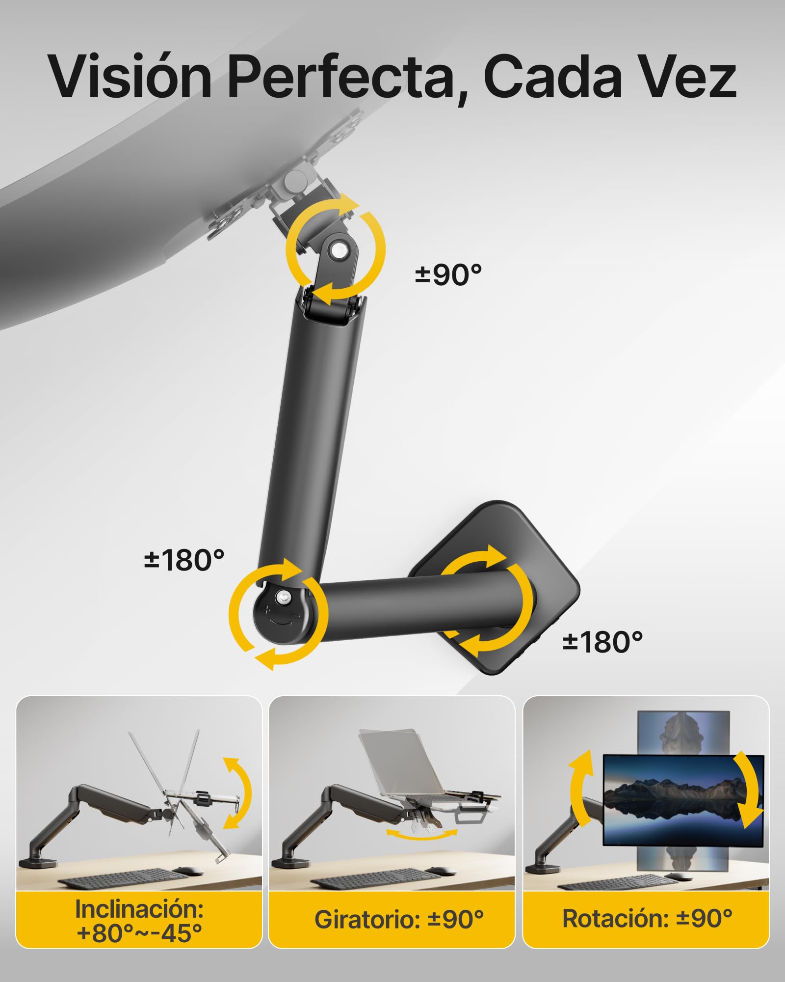 monTEK Soporte 2en1 Monitor 17-32" Portátil 12-18", VESA 75/100 | Brazo ajustable ergonómico con abrazadera y pasacables, montaje sencillo, ahorra espacio ideal para oficina y hogar