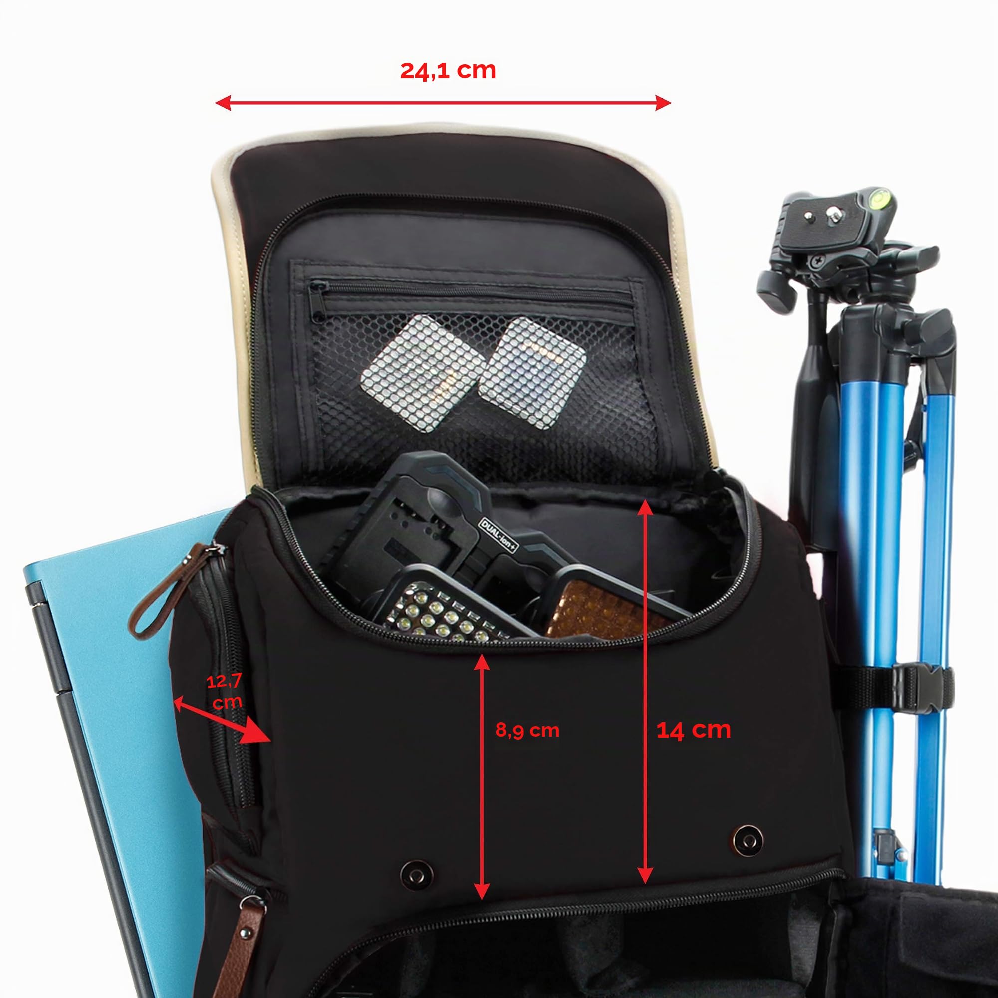 GOgroove Zaino Reflex, Zaino per Fotocamera con Supporto per Treppiedi, Cover Antipioggia, Spazio per Accessori e con Tasca per Portatile, Fotocamere SLR/DSLR Compatibili - Nero